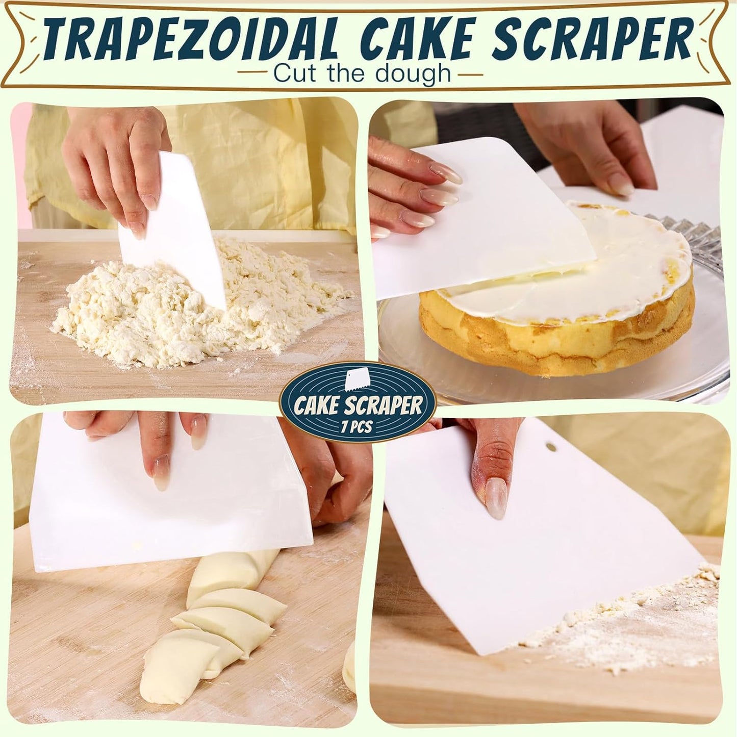 Teenitor 7 Pcs Cake Scraper, Bench Scraper Dough Scraper Cake Smoother Bowl Scraper Cake Cutter Cake Decorating Kit
