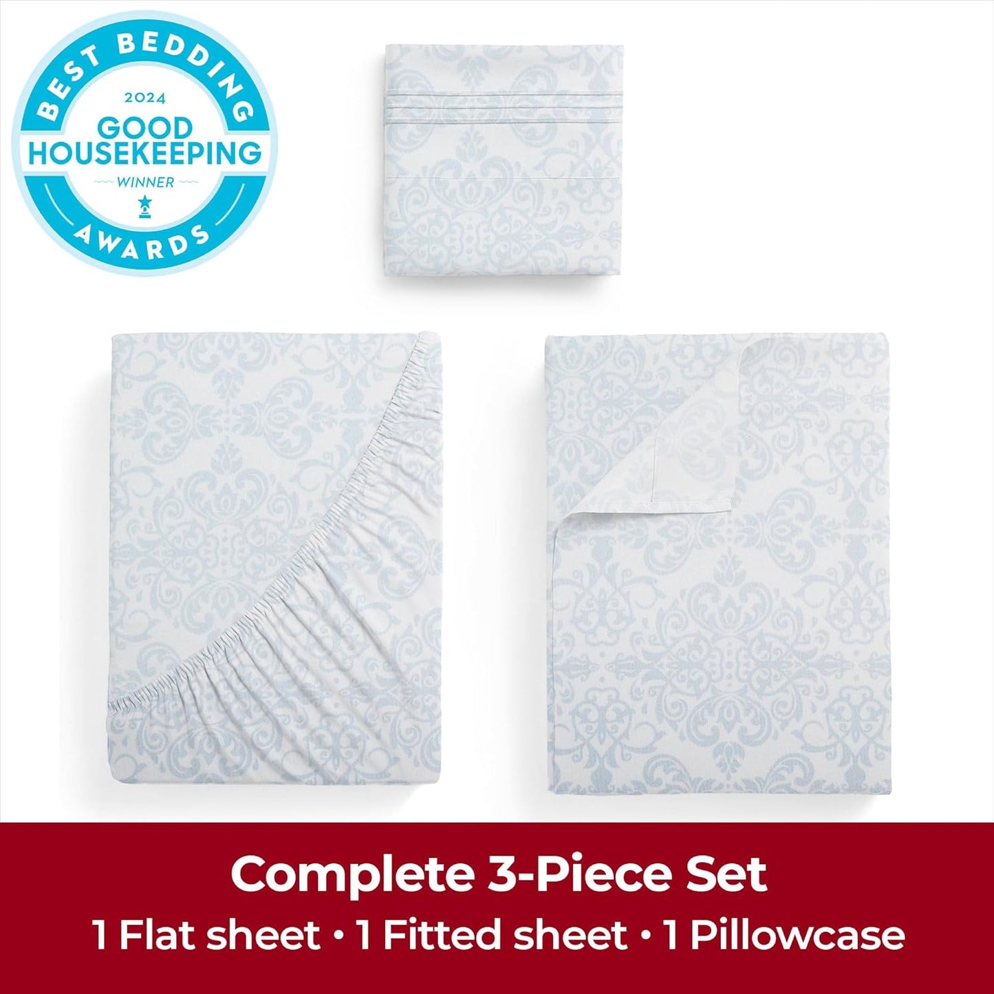 Mellanni Twin Sheets Set - 3 PC Iconic Collection Bedding - Hotel Luxury, Extra Soft, Cooling Bed Sheets - Wrinkle, Fade, Stain Resistant (Twin, Laced Sky Blue)