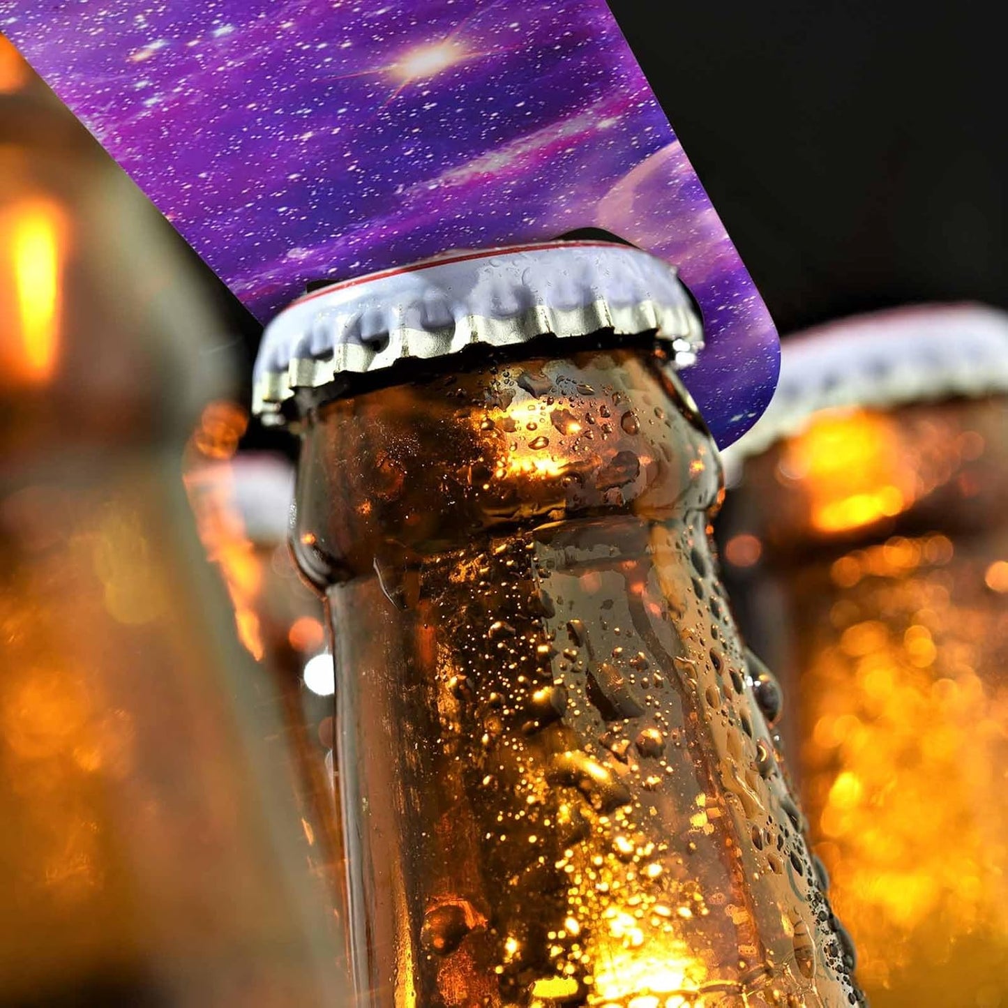 Galaxy Stainless Steel Bottle Opener Outer Space Universe Sky Stars Nebula Purple Flat Beer Bottle Opener Keychain for Home Kitchen Bar Restaurant Party Birthday Gift
