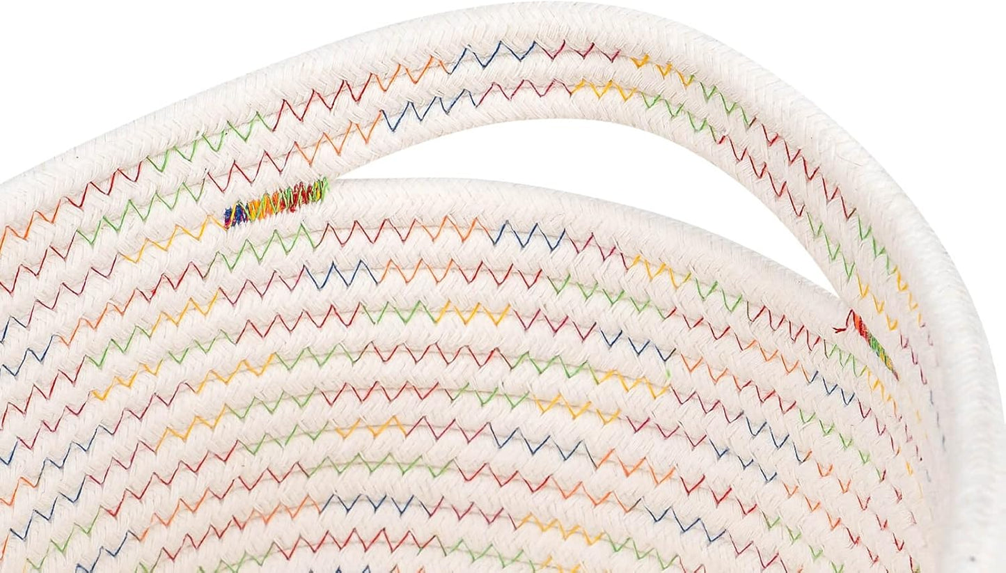 CubesLand Small Woven Baskets,Cute Baskets or Shelf Set 2,Cube Organizer Basket Bin,Soft Toys Storage Basket,Baby Nursery Basket Bin,Home Decor 12"D x 8"W x 5"H Rainbow Stitches