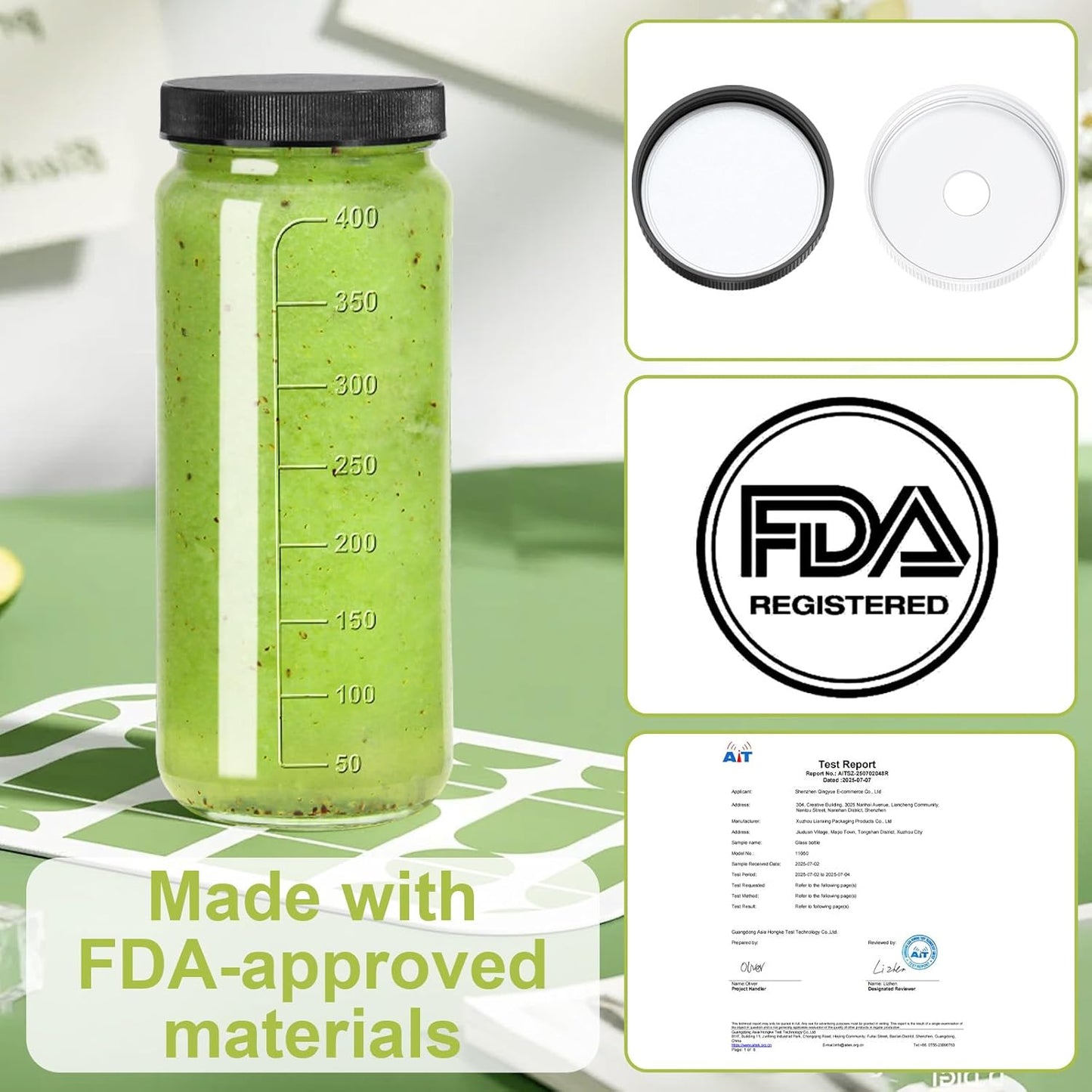 Ruckae 16oz 8 Pack Juice Bottles, Glass Bottles Juicing with Lids, Smoothie Cup Lids and Straws, Water Bottle Mason Jar Drinking Glasses for Juicing, Smoothies, Kombucha