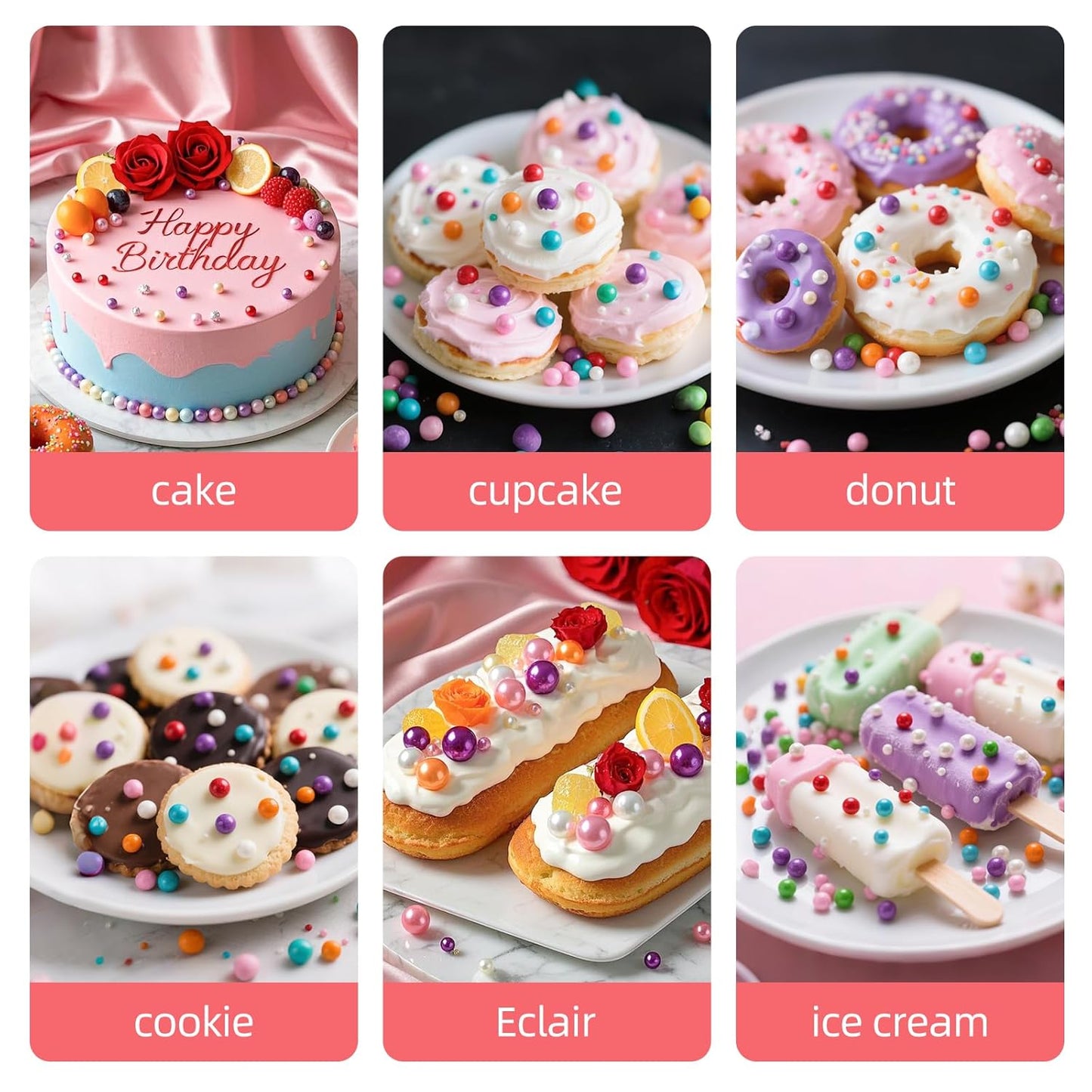 Edible Rainbow Pearl Sprinkles,Colorful Pearl Candy Sprinkles Mixed,Mother's Day Baking Decorating,Pastel Edible Cake Decorations,Perfect for Baking,Ice Cream,Cookies,Cupcake Toppers,Birthday Wedding Party Desserts Supplies,130g/4.58oz