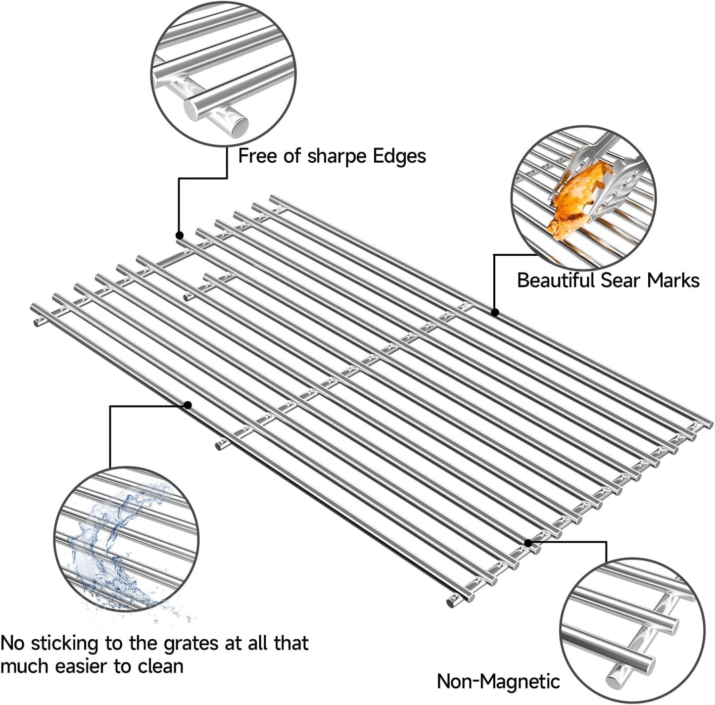 15 Inch Stainless Steel Grill Cooking Grid Grate for Weber Old Spirit 200 Series, Spirit E/S 200 & 210 with Side Control Panel, Spirit 500, Genesis Silver A, for Weber 7522 7523 7521 65904 65905