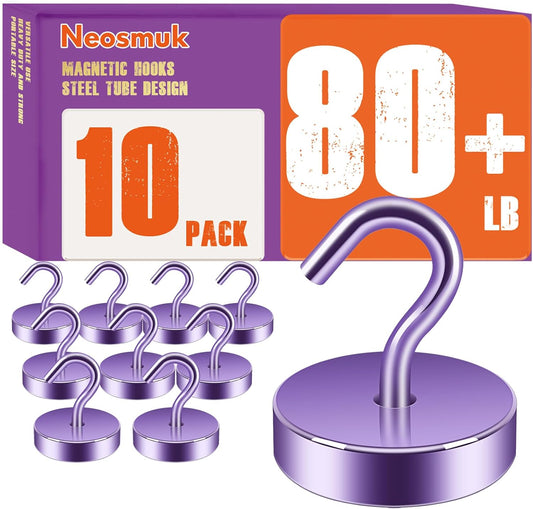 Neosmuk Magnetic Hooks, Cruise Ship Essentials, 80lb+ Heavy Duty Magnetic Hooks for Cruise Cabins, Refrigerator, Grill, Hanging, and Travel | Extra Strong Must-Haves Magnet Hook,Purple