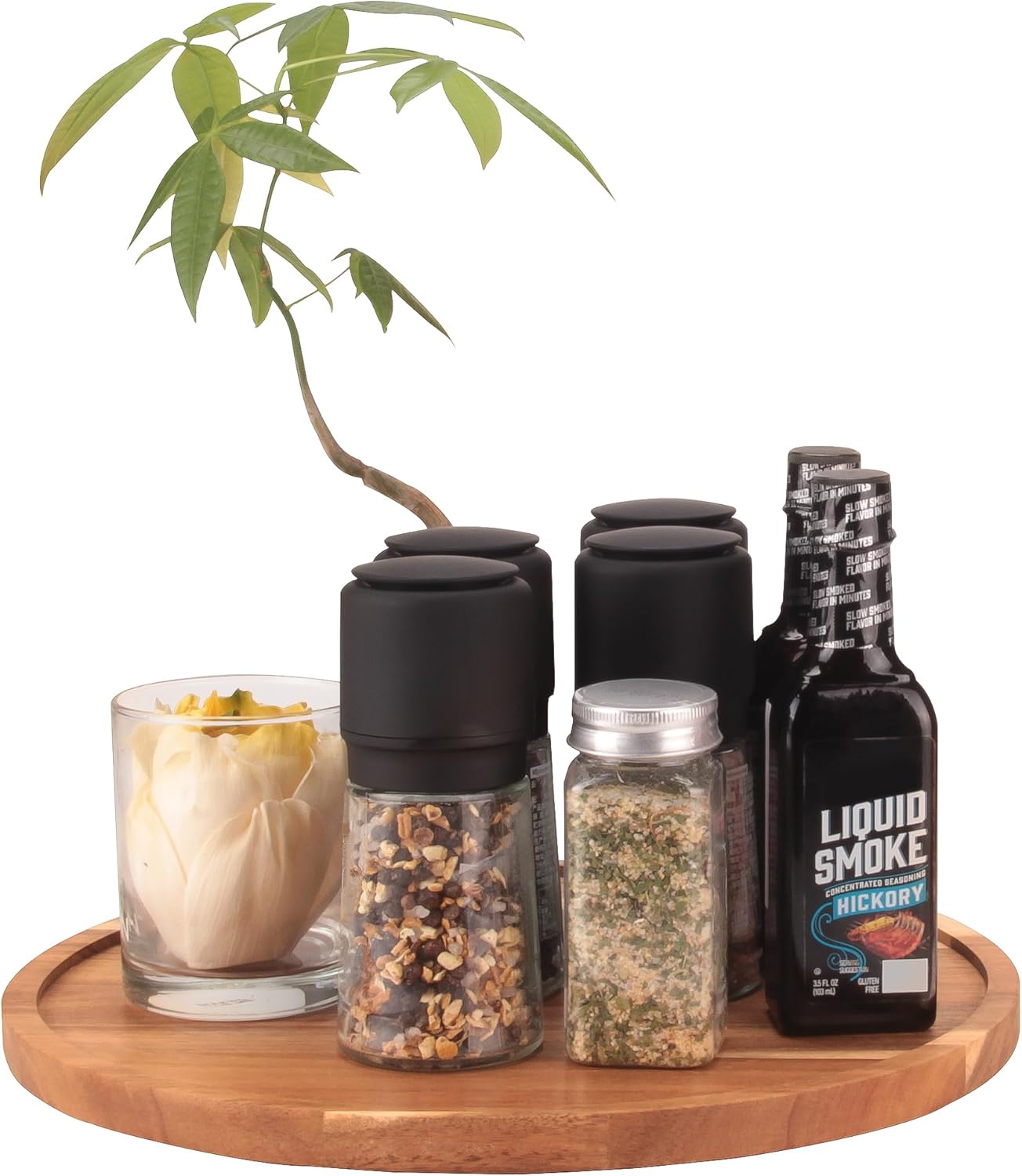 9 inch Wooden Lazy Susan Turntable, Acacia Wood Spinning Organizer for Dining Table, Cabinet, Fridge, countertop, Pantry