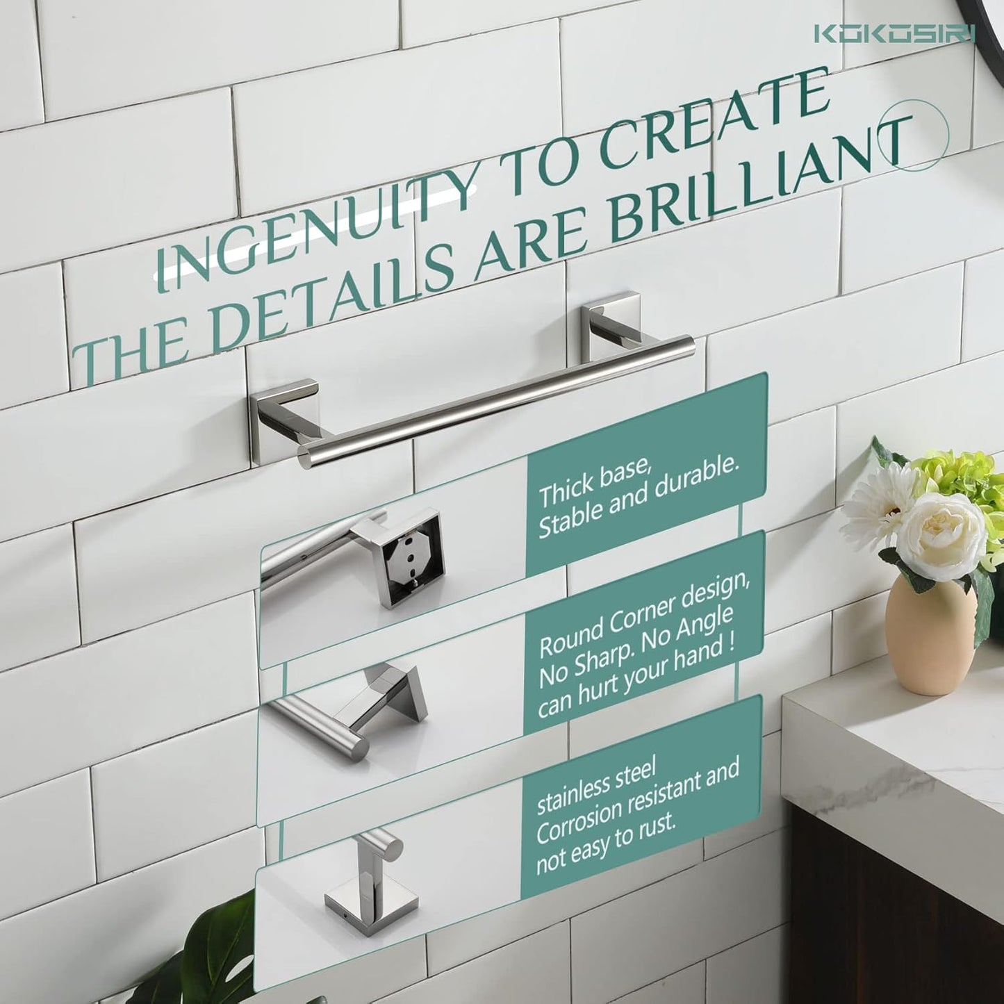 KOKOSIRI Hand Towel Bar 12 Inch Bathroom Towel Holder for Bath Kitchen Toilet Cabinet, 2 Pack Chrome Stainless Steel B4005CH-L12-P2