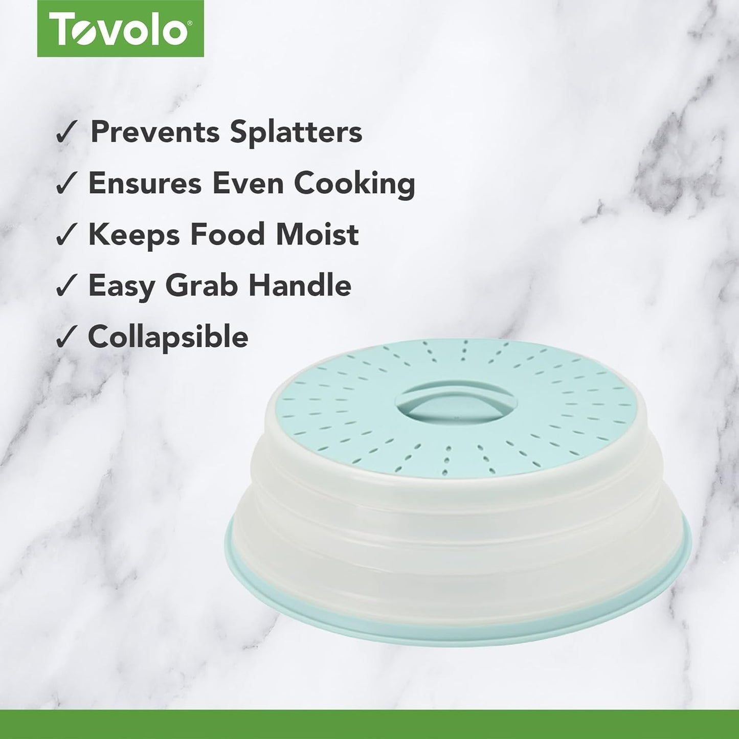 Tovolo Microwave Splatter Cover for Food, Medium (Blue Haze) - Collapsible & Vented Silicone Splatter Guard Lid - Microwave Plate & Dish Cover with Handle - BPA-Free Kitchen Gadget for Meal Prep