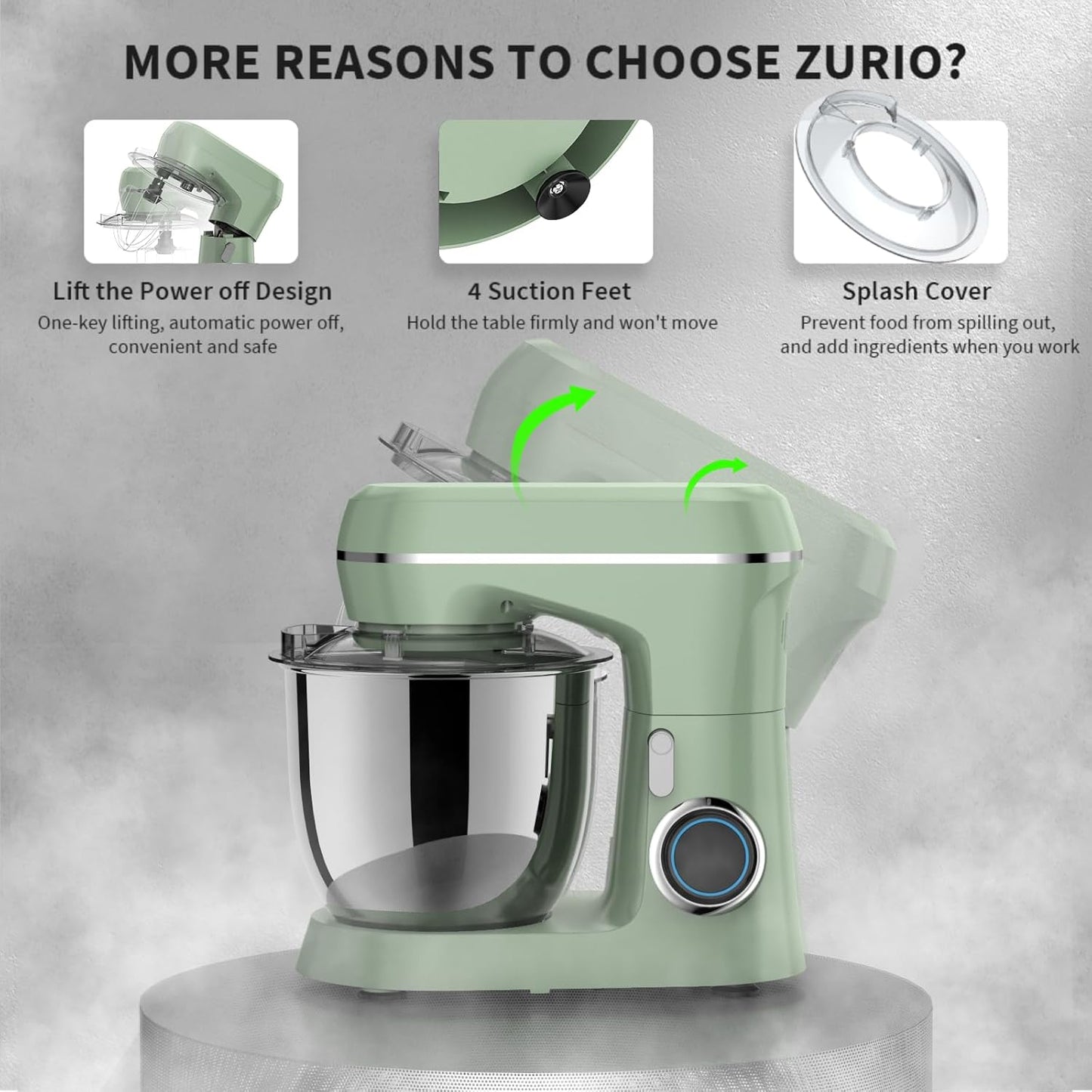 Stand Mixer, 5.5 Quart, 10 Speed Tilt-Head Food Mixer, Kitchen Electric Mixer with SS Bowl, Copper Motor, Beater, Dough Hook, SS Egg Whisk (450W Green)