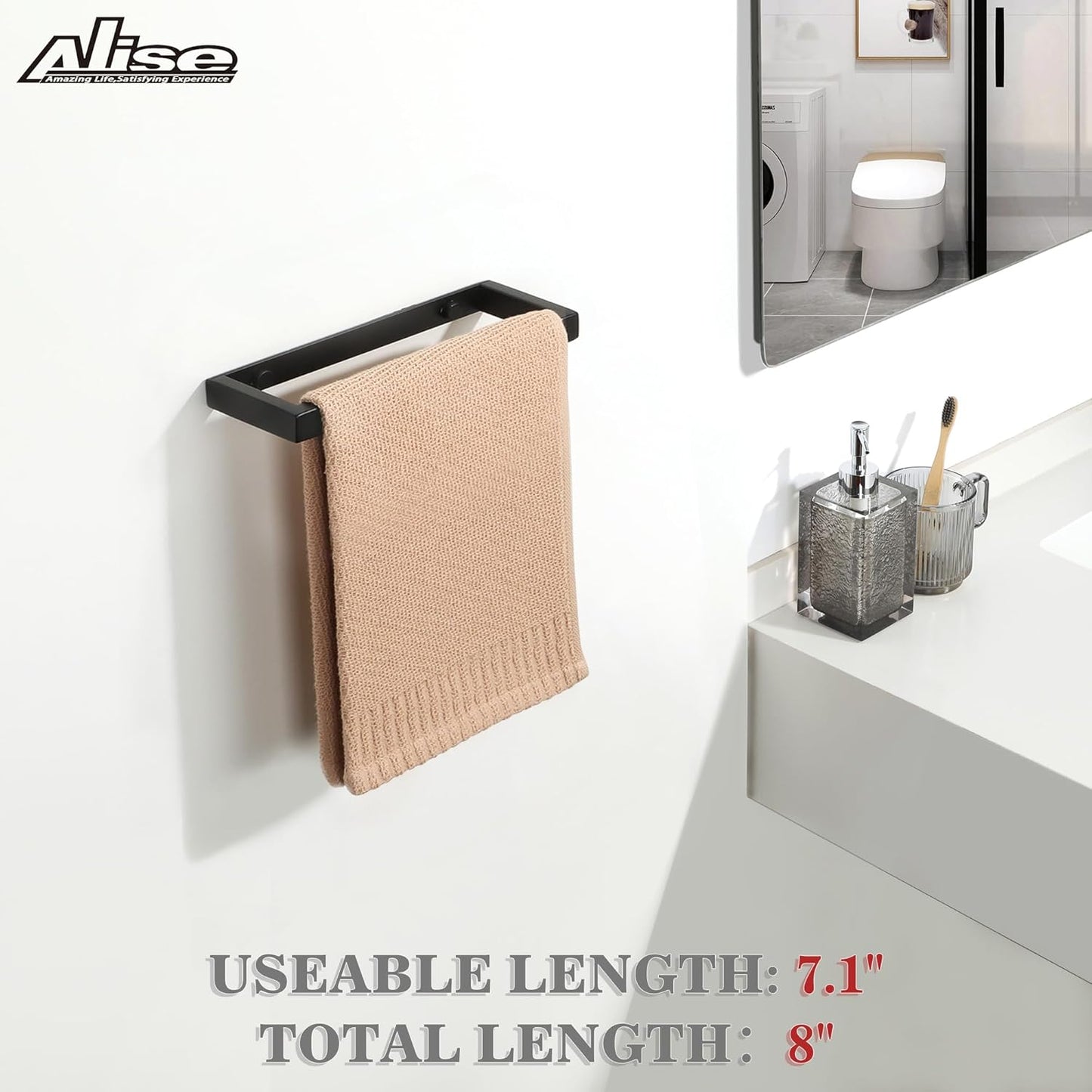 Alise Bath Towel Bar,Wall Mount Towel Holder Towel Rack Towel Hanger for Bathroom Lavatory,8 Inch SUS304 Stainless Steel Towel Rail,Matte Black GJF020-B【2-Pack】