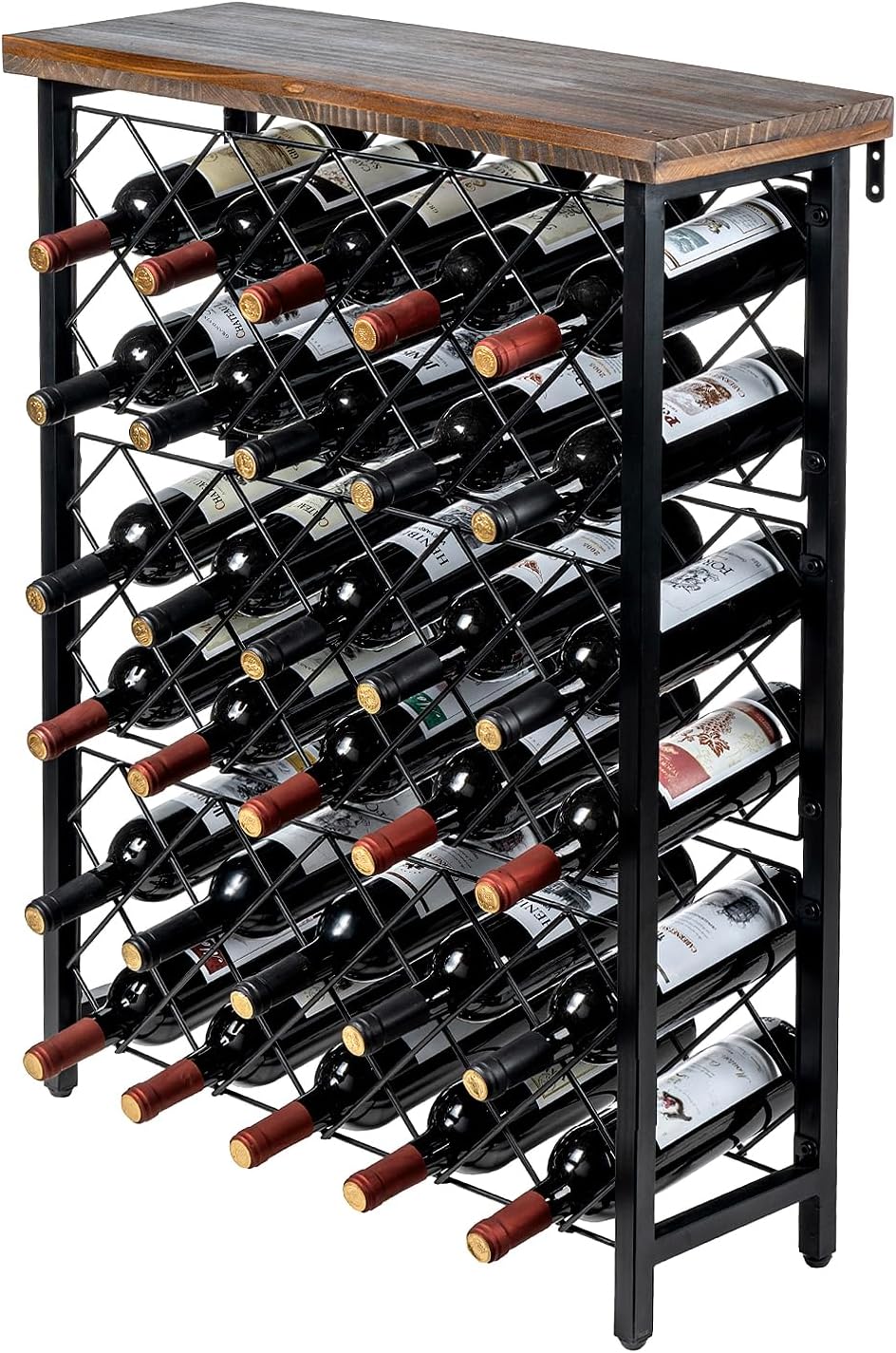 MyGift Wine Rack Freestanding Floor Stand, 9 Tier Wine Bottle Shelf - Holds up to 54 Bottles (with Wood)