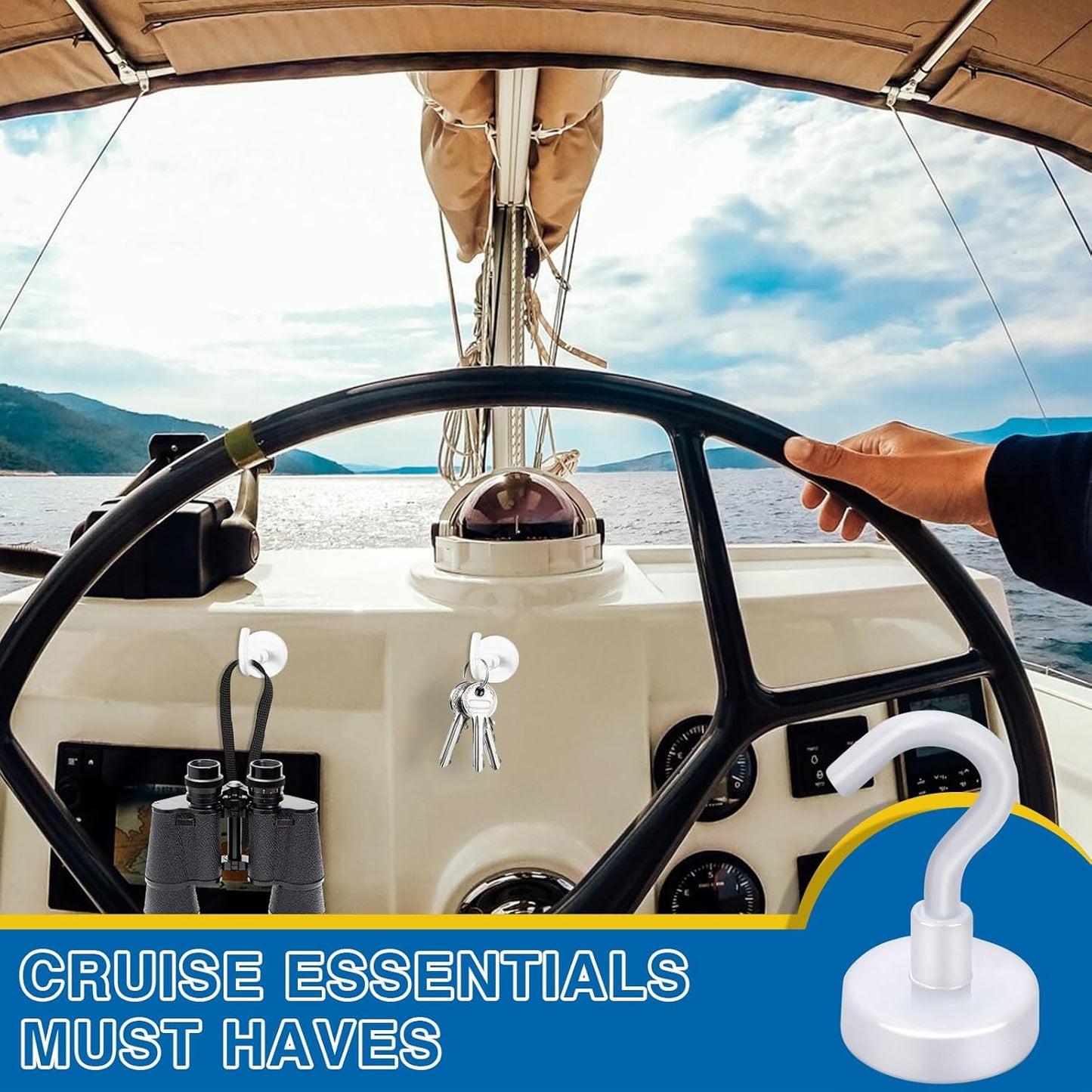 LOVIMAG Cruise Essentials - 28lbs Magnetic Hooks for Cabins, White Cruise Magnets for Door, Strong Magnetic Hooks for Hanging, Refrigerator, Ceiling, Grill - 12 Pack