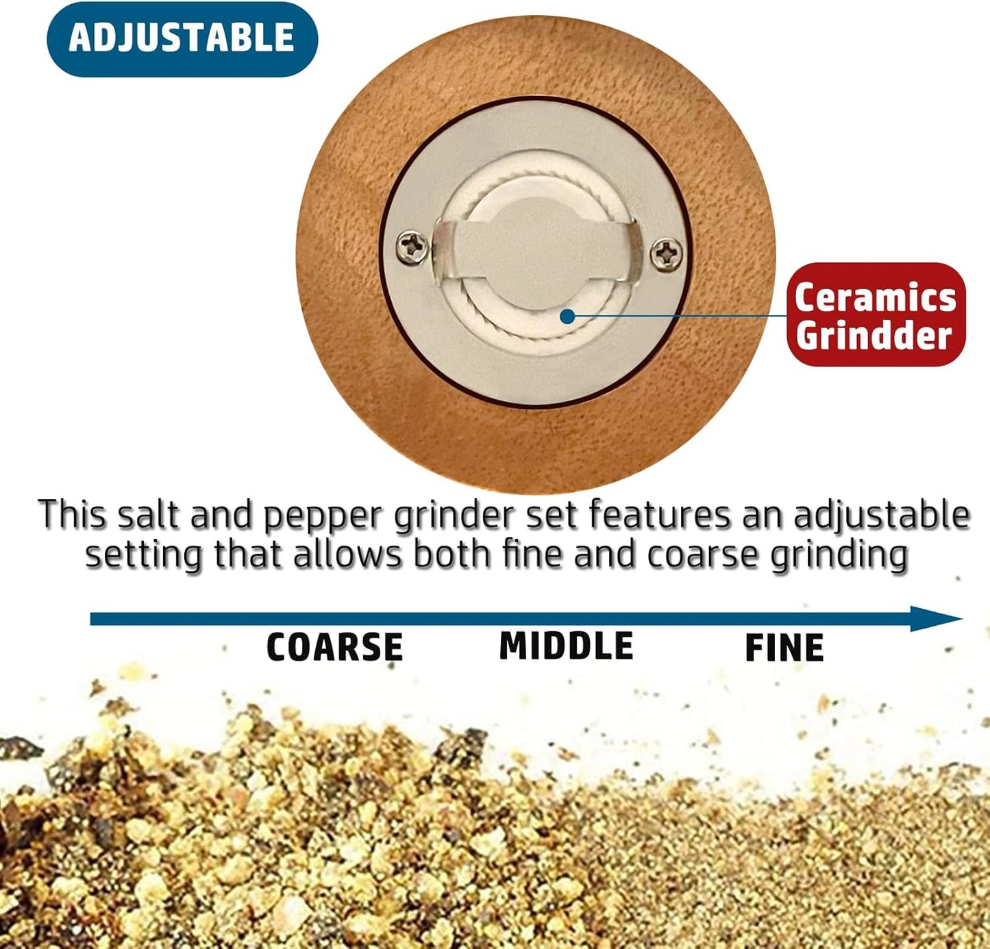 Pepper Mill Set, Manual Pepper Mills, Classical Hand Shake Wooden Pepper Grinder Set or Salt Grinder, Salt Mills Ceramic Blades Metal Handle, Enjoy Fresh Ground spices (Antique 1pcs-6in)