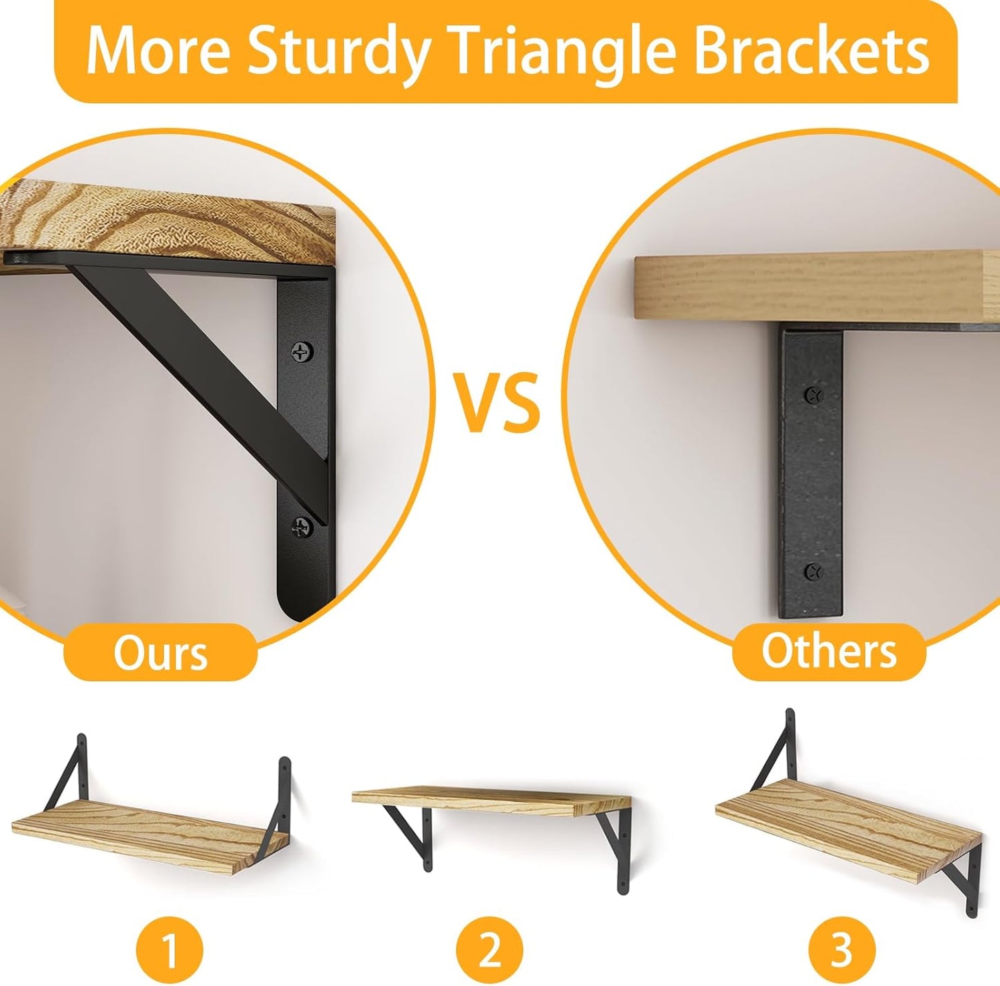 YGEOMER 16.5 Inch Floating Shelves for Wall, Farmhouse Wall Shelves for Bedroom, Bathroom Storage, Living Room and Kitchen Decor (Set of 6 Light Brown Color)