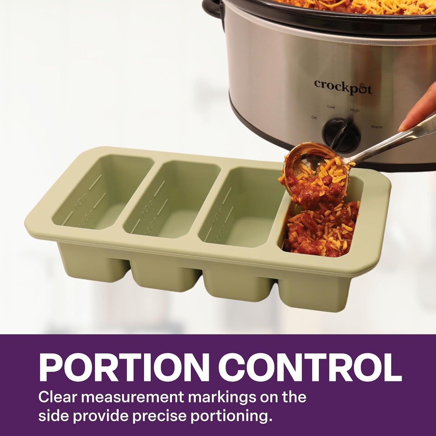 Silicone Freezer Tray with Clear Lid, 4 Compartments with 1 Cup Capacity Each, Large Ice Cube Molds, Microwave and Dishwasher Safe, for Freezing Soup, Sauce, Broth, etc. Sage Green