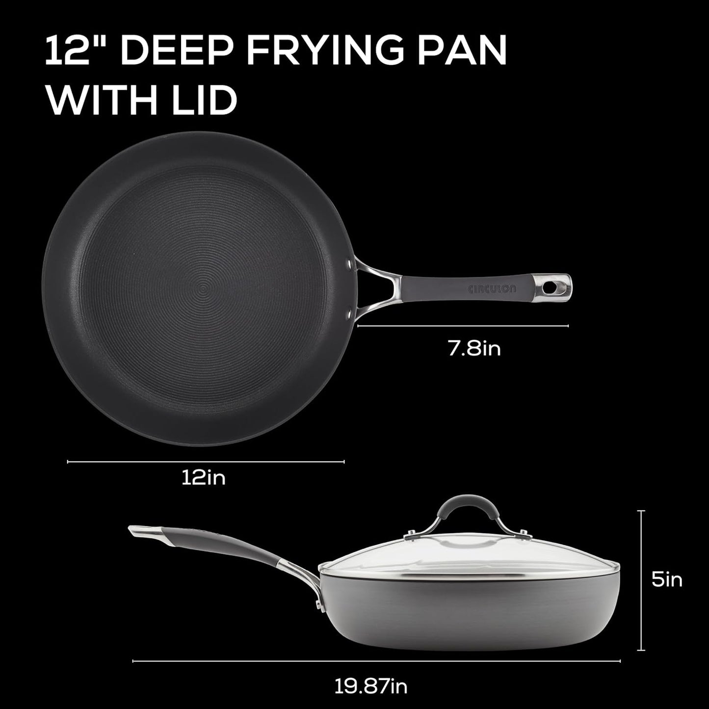Circulon Radiance Deep Hard Anodized Nonstick Frying Pan /Skillet with Lid - 12 Inch, Gray