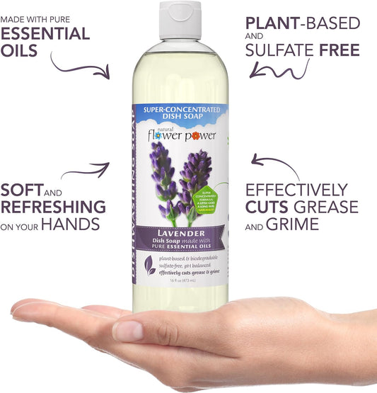 Plant-Derived Dish Soap - Sulfate-Free, Bio-Based, pH-Balanced, Vegan Cleaning Supplies - Variety Pack - Lavender + Lemongrass + Peppermint & Lemon - 3 x 16 oz