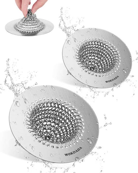 2 PCS Kitchen Sink Drain Strainer, Flippable Mesh Sink Strainer, 304 Stainless Steel Sink Screen, Easy Clean Large Basket Strainer, Anti-Clog Garbage Disposal Cover Fit for Standard Sink Drain