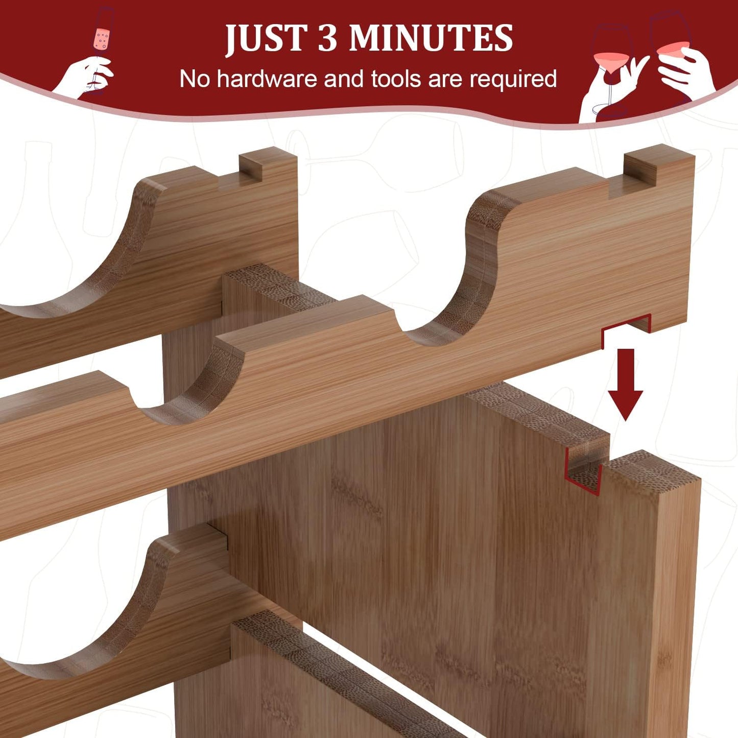 Domax Wine Rack Freestanding Floor - 36 Bottle Wine Racks Countertop,4 Tiers Stackable Wooden Storage Holder, 33.5 in Wide (Walnut)