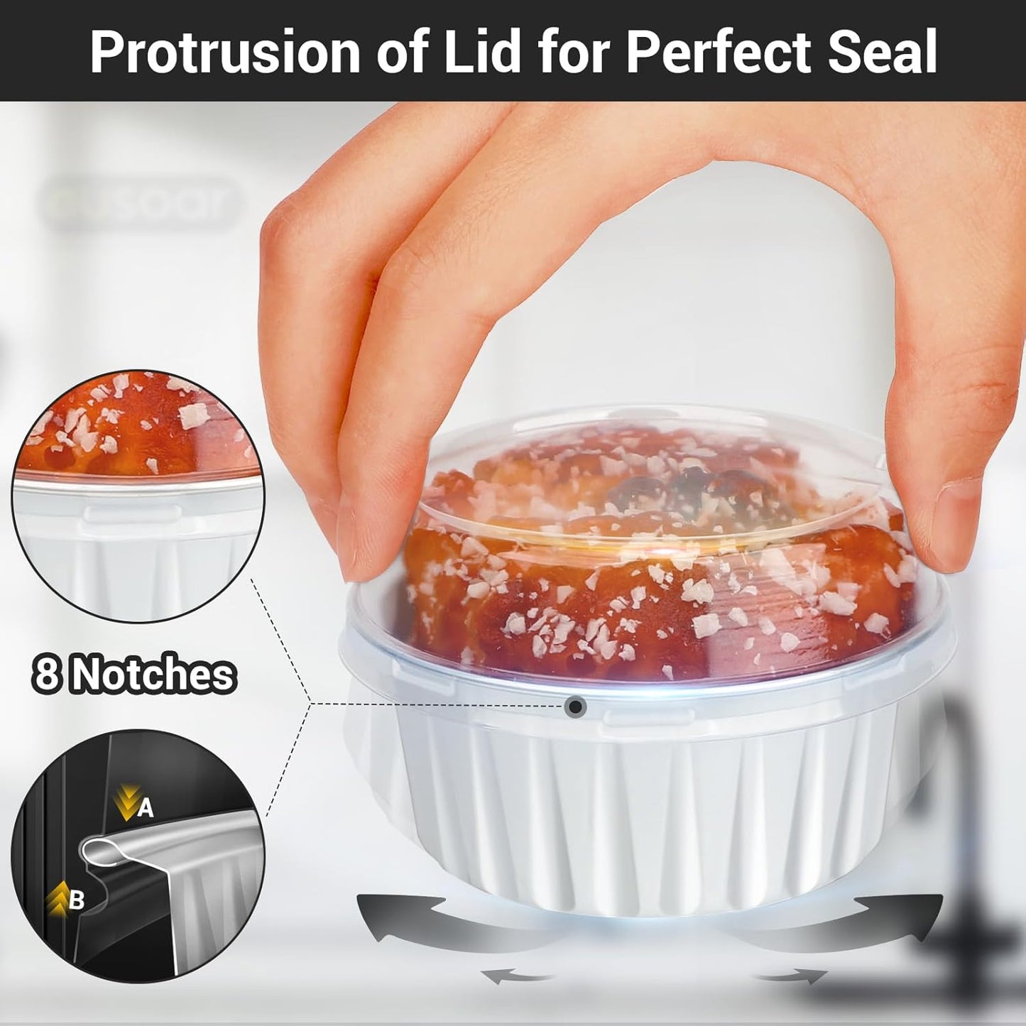 EUSOAR Ramekin Baking Cups, 30pcs 5oz Aluminum Foil Muffin Liners Cupcake Baking Cup with Lids, Mini Pie Pans with Lids, Disposable Foil Baking Cups Containers for Creme Brulee or Cupcake-White