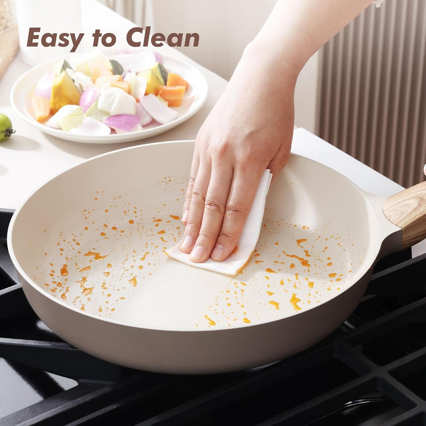 SENSARTE Ceramic Nonstick Frying Pan Skillet 9.5Inch Non Stick Omelette Pans, Non-toxic Healthy Kitchen Cooking Chef's Pan, Free of Intentionally Added PFOA/PFAS/PTFE, Induction Compatible, Taupe