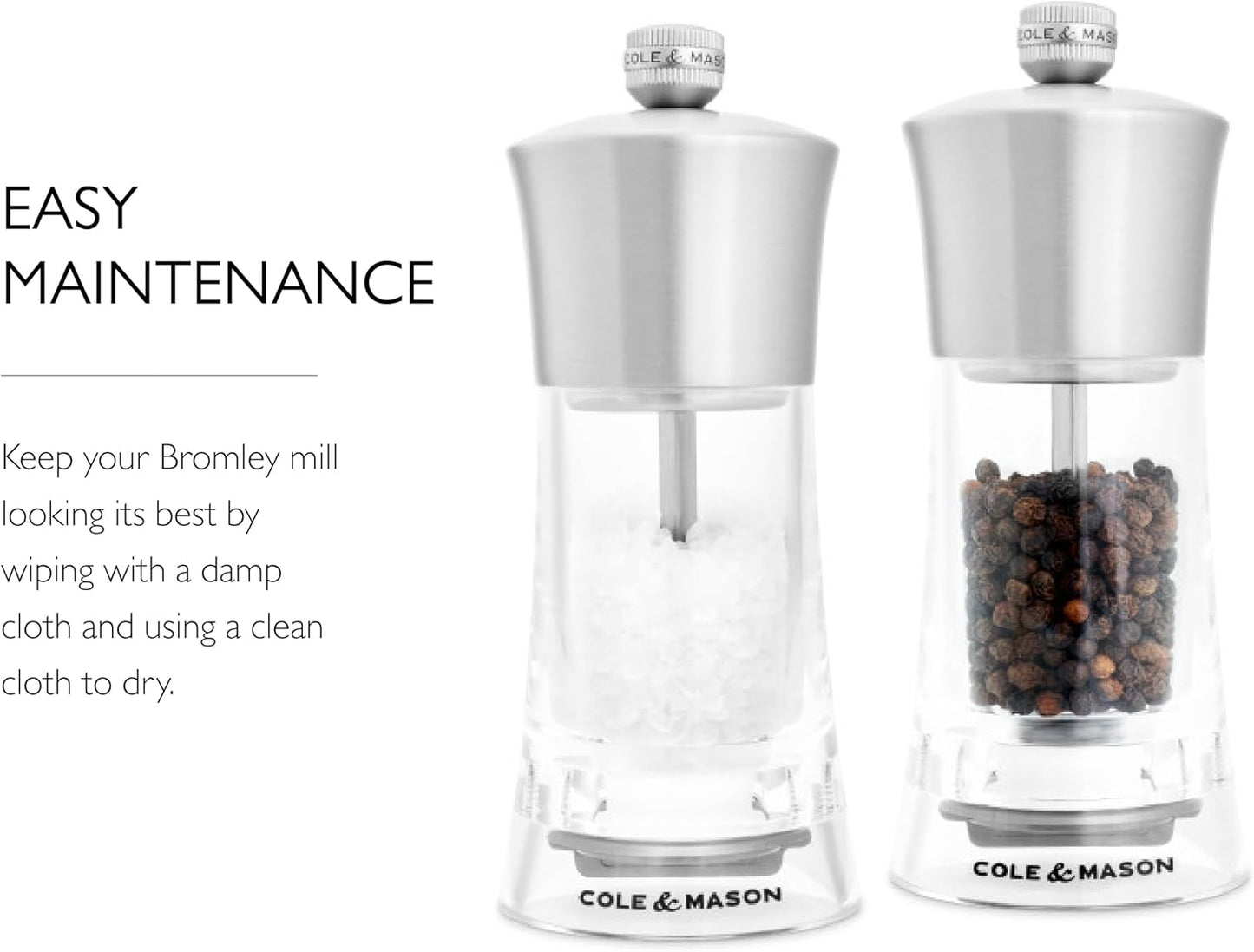 Cole & Mason Bromley Salt & Pepper Mill Gift Set, 6" - Salt & Pepper Grinders with Ultra-Sharp Grinding Mechanisms - Refillable Mills & Spice Shakers with Adjustable Grinding - Acrylic Gift Set
