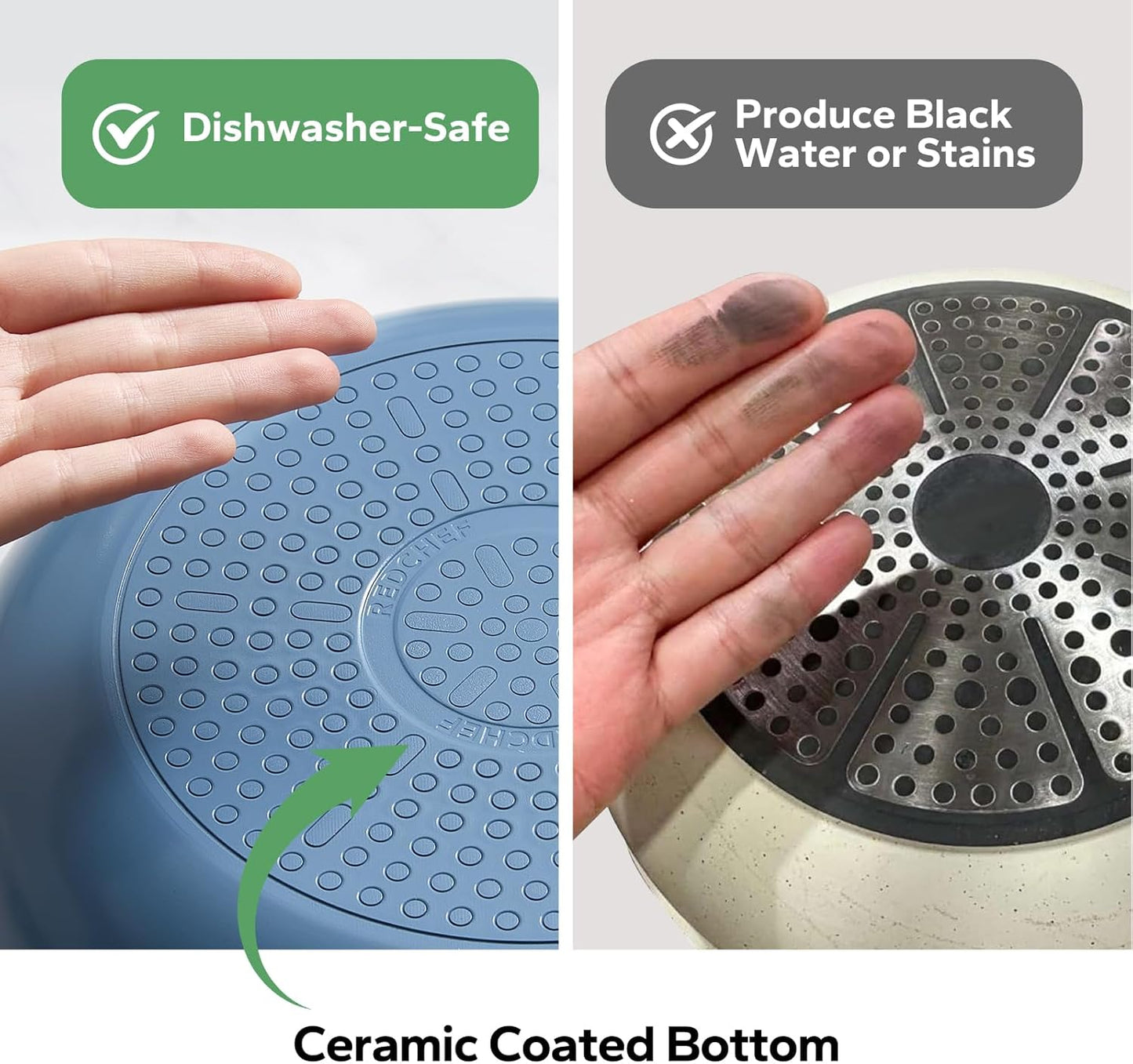 Redchef Nonstick Frying Pan Skillet, Ceramic Non-Stick Saute Pans, 9.5 inch Cooking Fry Pan with Stay Cool Handle, All Stovetops, Dishwasher/Oven Safe, PFAS-Free, Non Toxic (Blue)