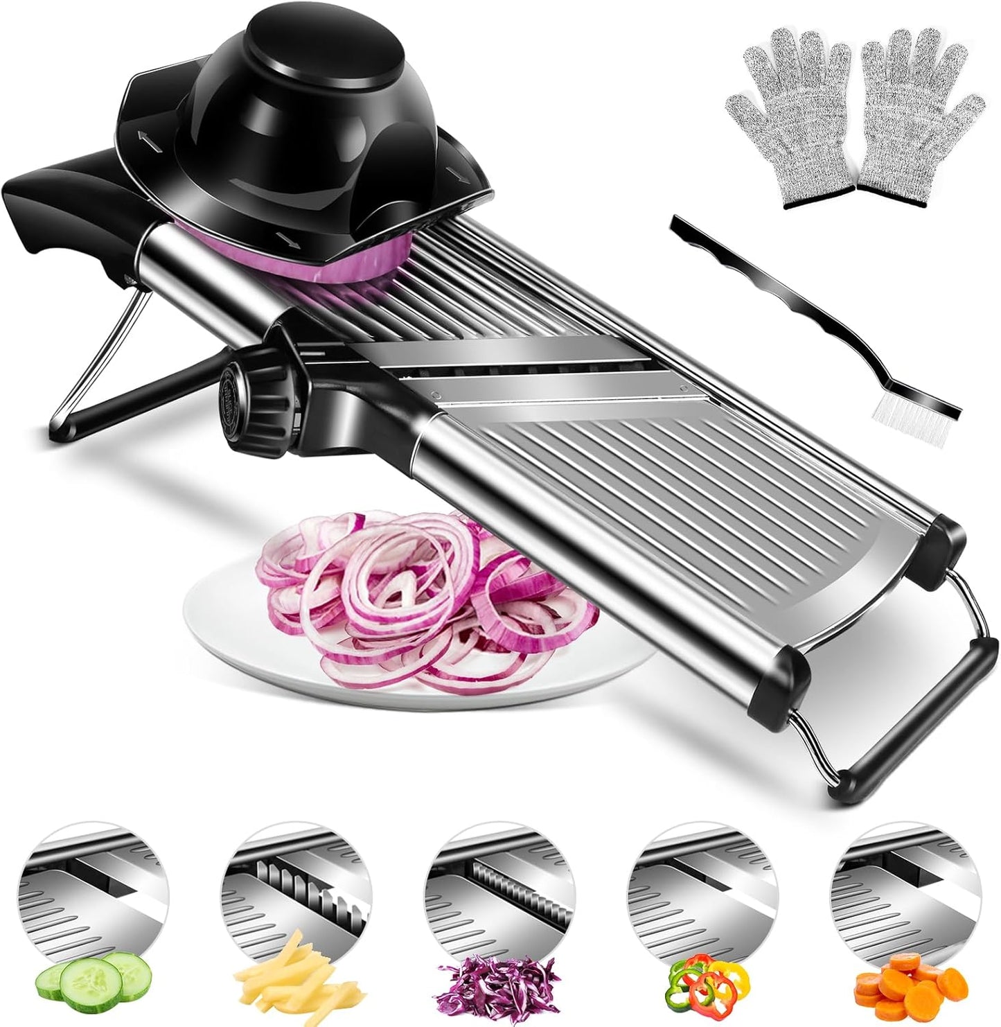 MASTERTOP Adjustable Mandoline Food Slicer,Vegetable Slicer Fruit Cutter,Stainless Steel Kitchen Mandolin,Julienne Slicers for Kitchen Onion Potato, Tomato, Carrot, Vegetable, and Fruit