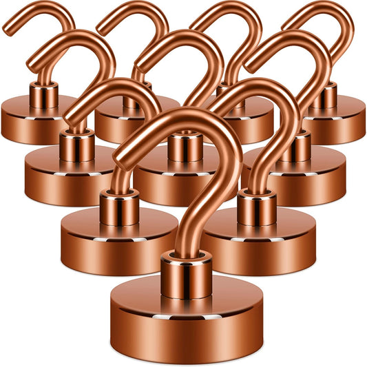 Neosmuk Magnetic Hooks,Heavy Duty Earth Magnets with Hook for Refrigerator, Extra Strong Cruise Hook for Hanging, Magnetic Hanger for Cabins, Grill (Bronze, Pack of 10)