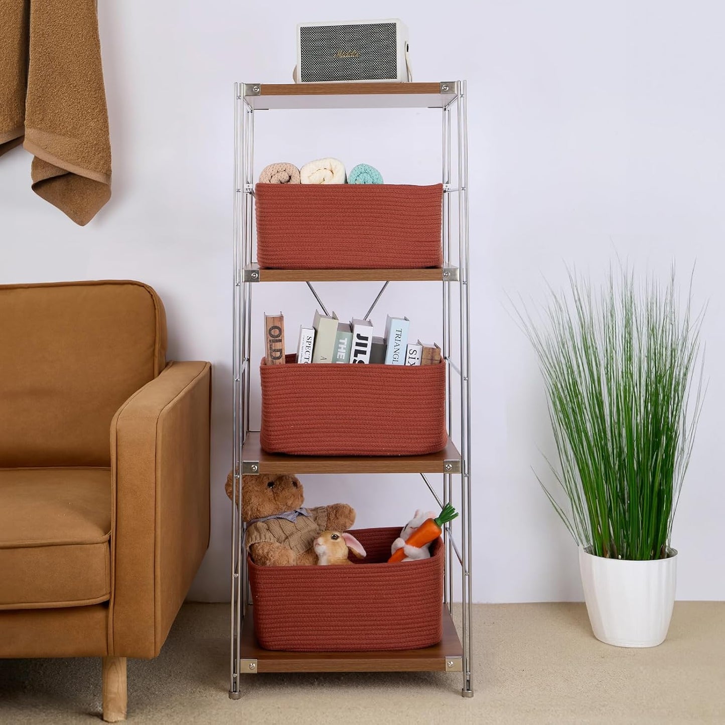 Large Storage Baskets for Shelves, Closet Organizers Bins for Clothes Blanket Towels, Baby Nursery, Toy Baskets Box, Woven Rope Baskets, 17 x 13 x 7.5”, 3 Packs Oxide Red