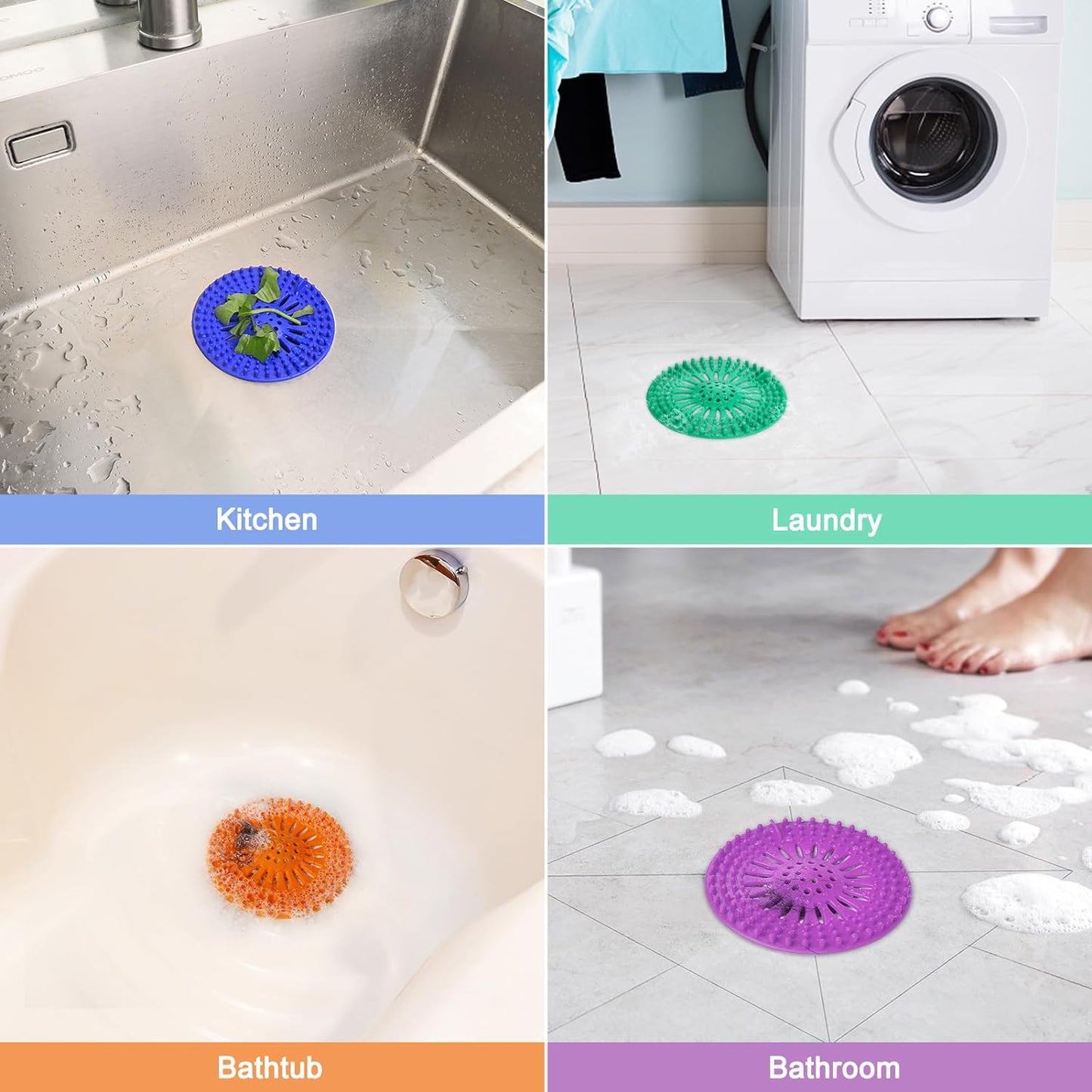 Drain Hair Catcher Durable Silicone Hair Stopper Shower Drain Covers with Iron Easy to Install and Clean Shower Drain Hair Trap Suit for Bathroom Bathtub Tub and Kitchen 5 Pack