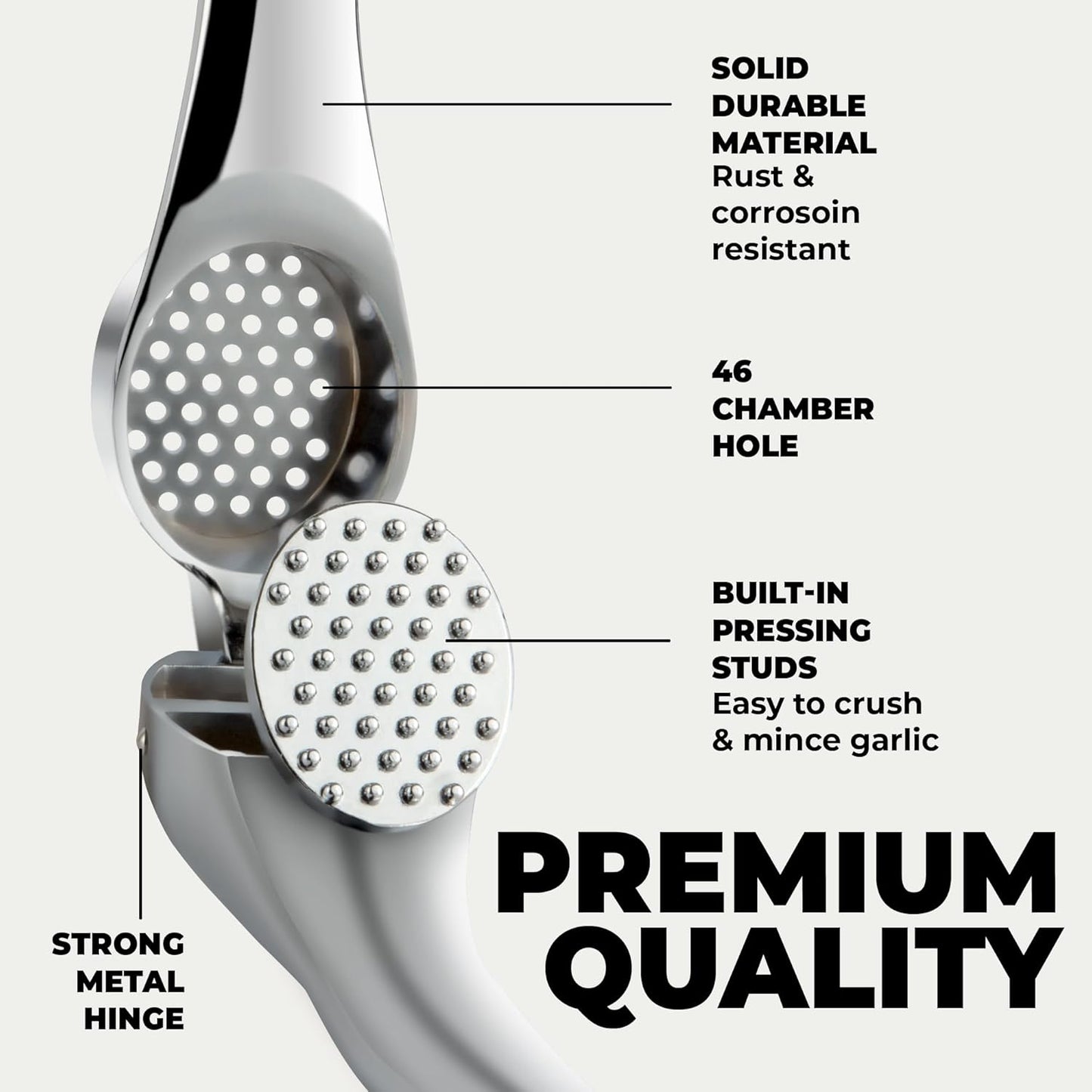 Zulay Kitchen Large Premium Garlic Press Set – Rust Proof & Dishwasher Safe, Bigger Bowl Garlic Mincer Tool with Silicone Garlic Peeler & Brush, Easy Squeeze & Clean, Ergonomic Handle - Chrome