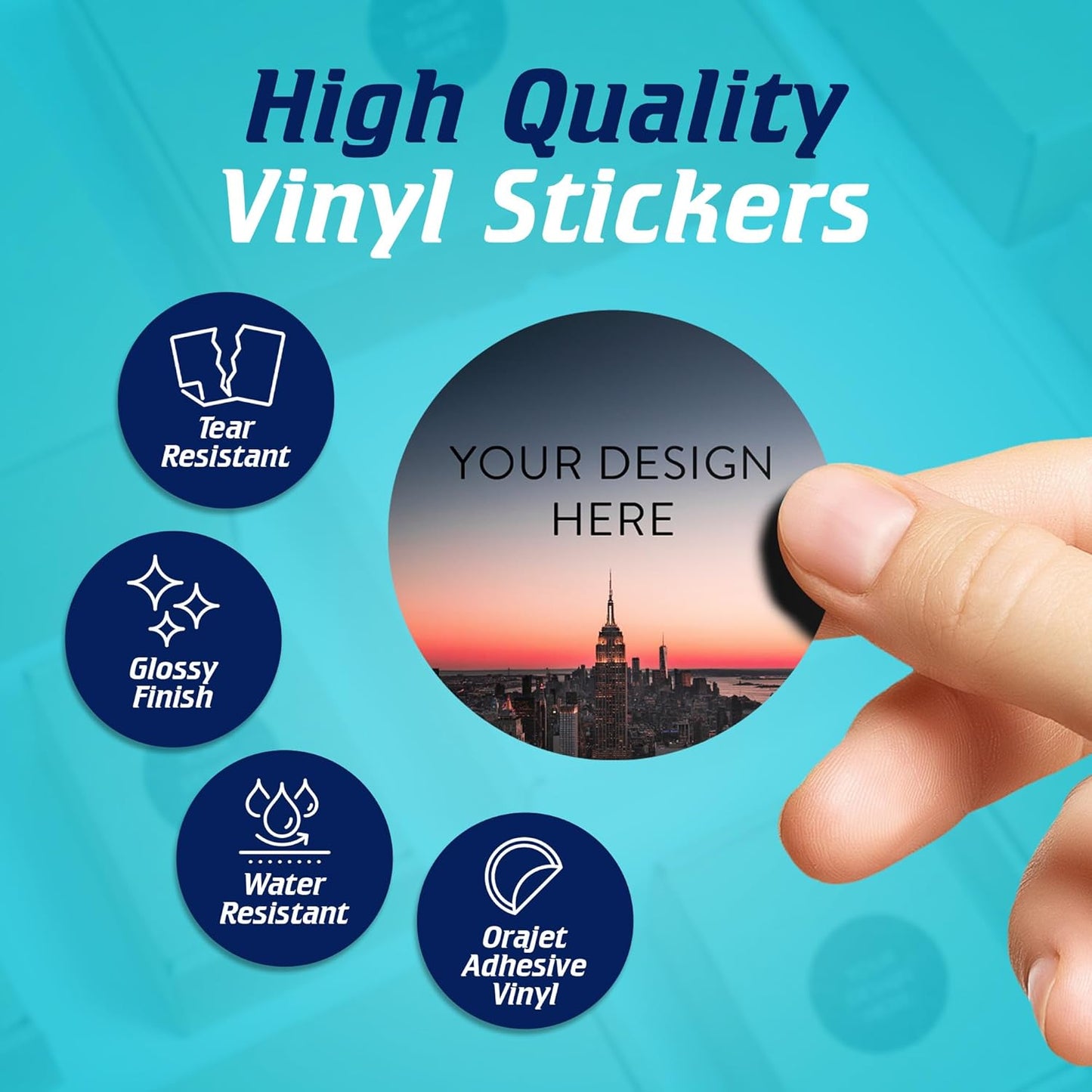 100 Custom Vinyl Stickers - Upload Your own Image, Text, Design, Logo - Personalized Logo Labels for Handmade, Packaging, Bottle, Jars, Candle, Brand Stickers (City, 2x2)