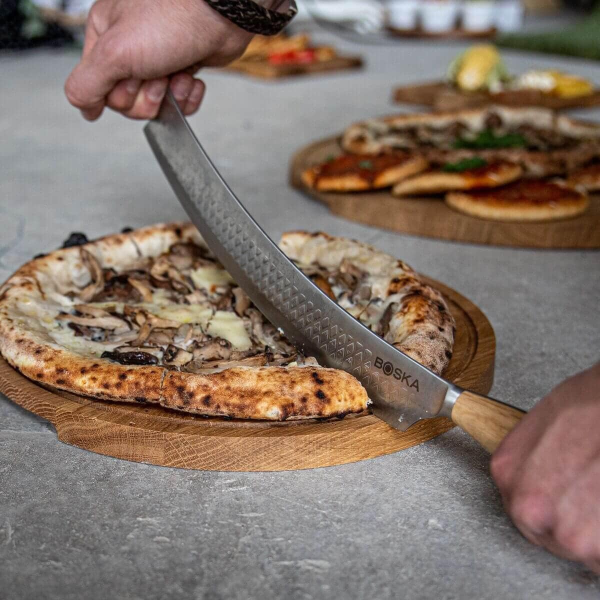 BOSKA Stainless Steel Cheese Knife - For All Types of Cheese Pizza - Multi-Functional Cheese Slicer - Handheld Slicer - Silver Non-Stick Oak Wood - Dishwasher Safe - For Kitchen Cooking