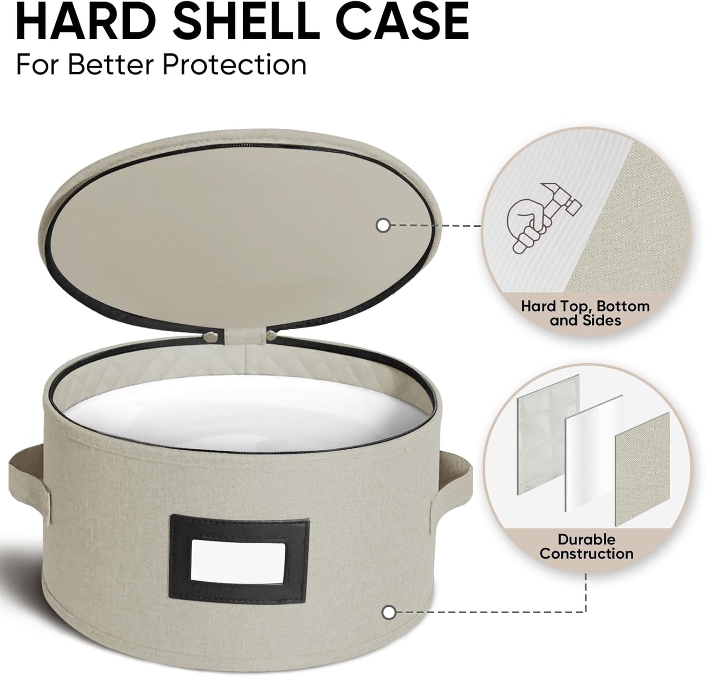 BALEINE China Storage Containers, Sturdy Quilted Wine Glass Storage, Plate Organizer with Carry Handles, Moving Boxes for Dishes, Cups, Mugs and Stemware (Plate Mug Combo, Hard Shell Cream)