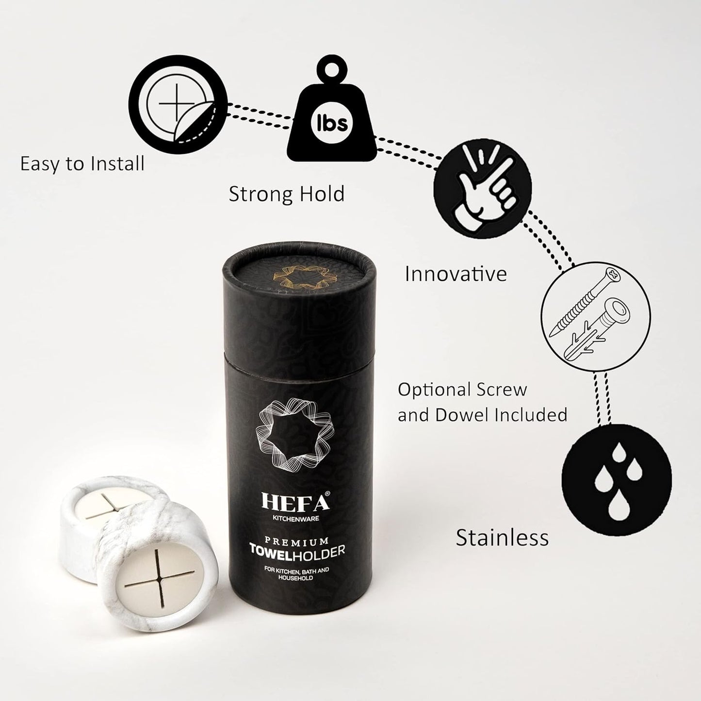 HEFA Towel Holder, Towel Hooks, Dish Towel Holder, Kitchen Organization, Bathroom Accesories, Kitchen Towel Hook, Kitchen Towel Holder, Hand Towel Holder, Kitchen Gadgets 4 Pack, White Marble