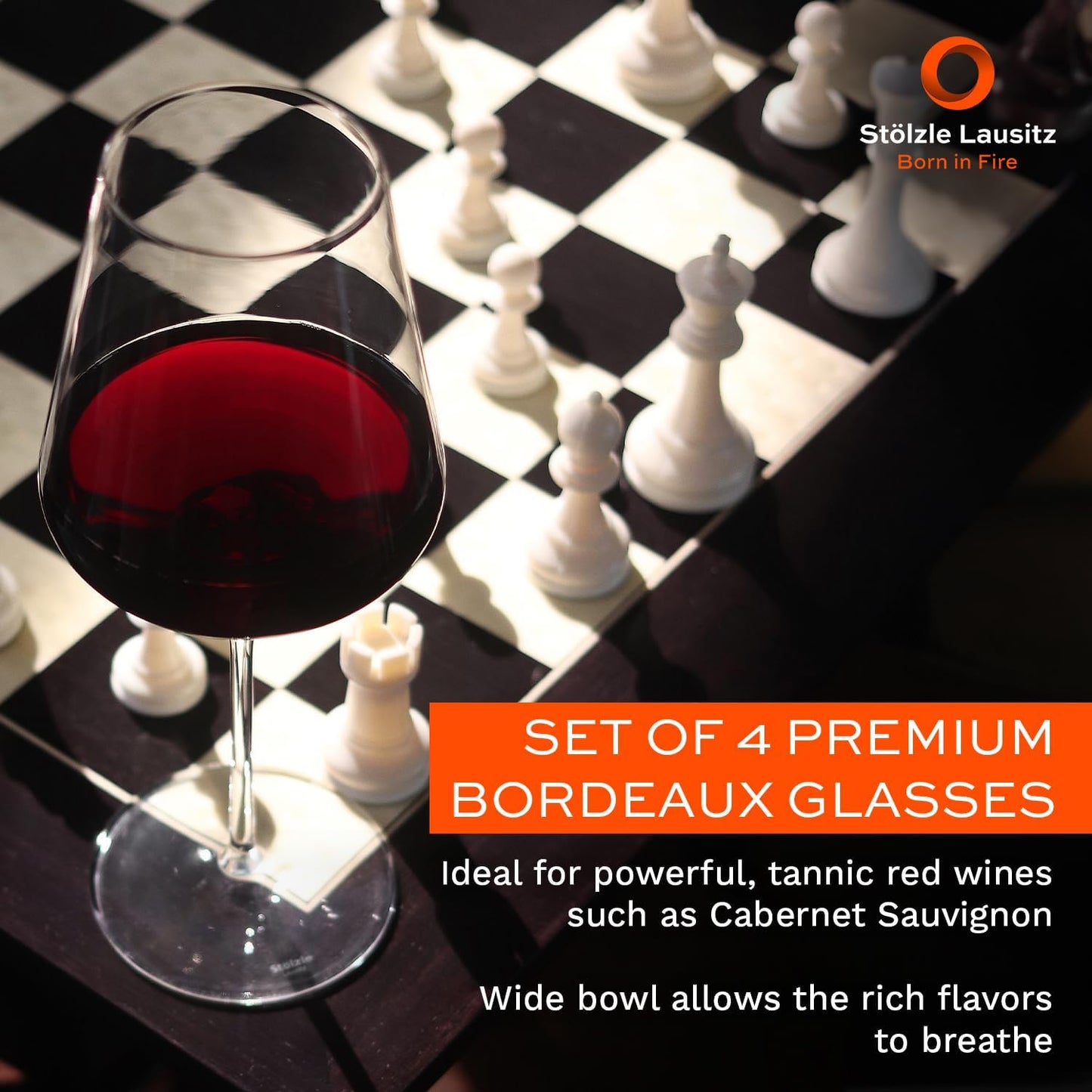 Stölzle Lausitz Bordeaux Red Wine Glasses 4 Set (QUATROPHIL). Dishwasher Safe Crystal Red Wine Glasses Set of 4 (22.75oz) Durable Crystal Wine Glasses Set of 4 - Genuine Stölzle Wine Glass Set