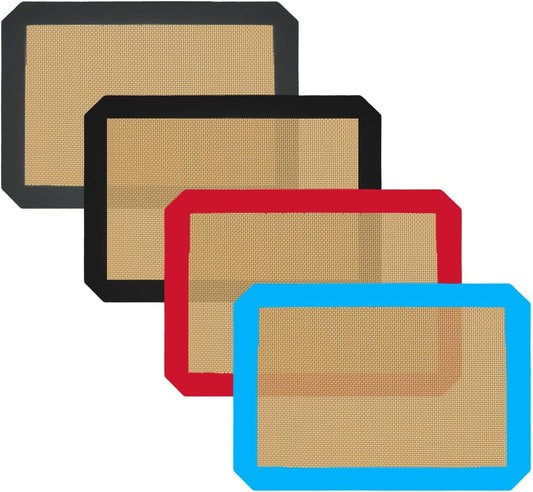 Small Silicone Baking Mats, Set of 4,11-4/5x8-1/4 Inch Quarter Sheet Size, Non Stick, BPA Free, 1/4 Baking Sheet Pan Liner for Cookies, Macaron, Bread, Pastry, Toaster (Multi Colors)