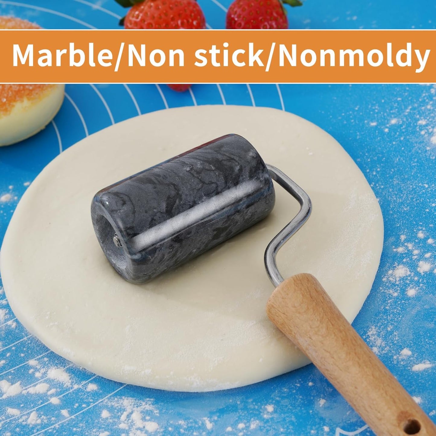 Tianman Rolling Pin Pizza Roller, Marble Roller Non-Stick T-Type, For Cake Baking Tortilla Fudge Pizza Cookies and Other Kitchen Baking Cooking (Type 3 Black).