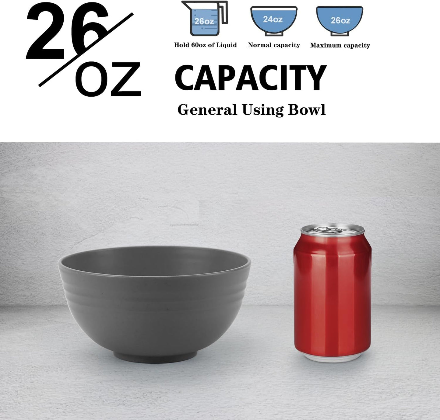 Wheat Straw Bowl Sets for Camping,8 PCS Unbreakable Cereal Bowls 26 OZ,Microwave and Dishwasher Safe Bowls,Kids Bowl suitable for cereal,salad,snack and soup (Deep Grey)