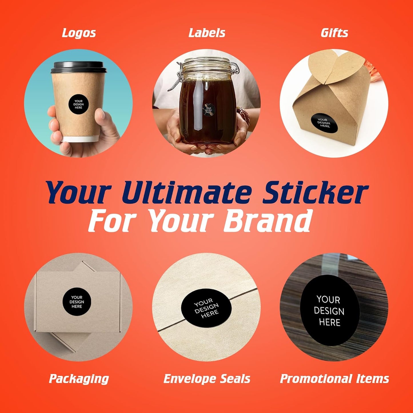 5-1000 Custom Vinyl Stickers - Upload Your own Image, Text, Design, Logo - Personalized Logo Labels for Handmade, Packaging, Bottle, Jars, Candle, Brand Stickers (Black, 1x1)