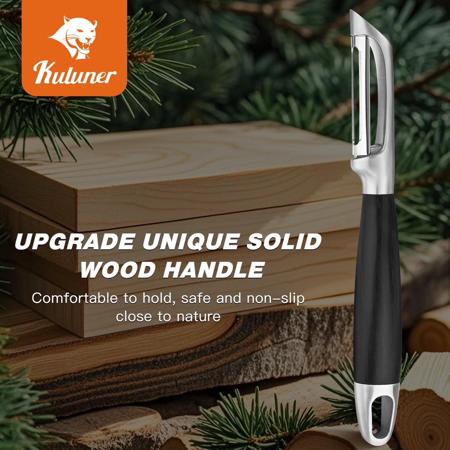 KULUNER 304 Stainless Steel Multi-Function Kitchen Peeler - With Solid Wood Handle, Sharp & Durable Blade, Effortlessly Peels Vegetables and Fruits, Essential Kitchen Tool