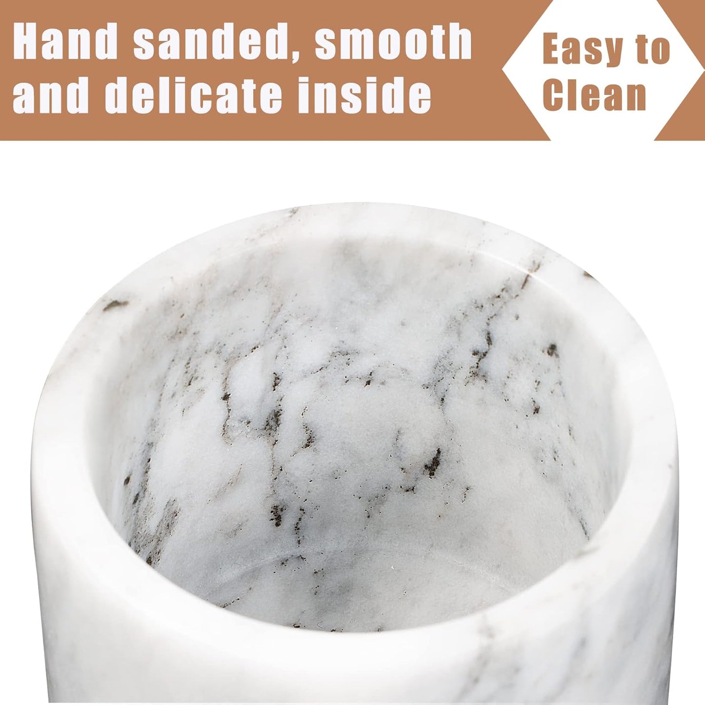 Marble Salt Cellar Set, 2 PCS 11oz Salt and Pepper bowls, Handcrafted from Natural Marble, Smooth Inside (White & White Set)