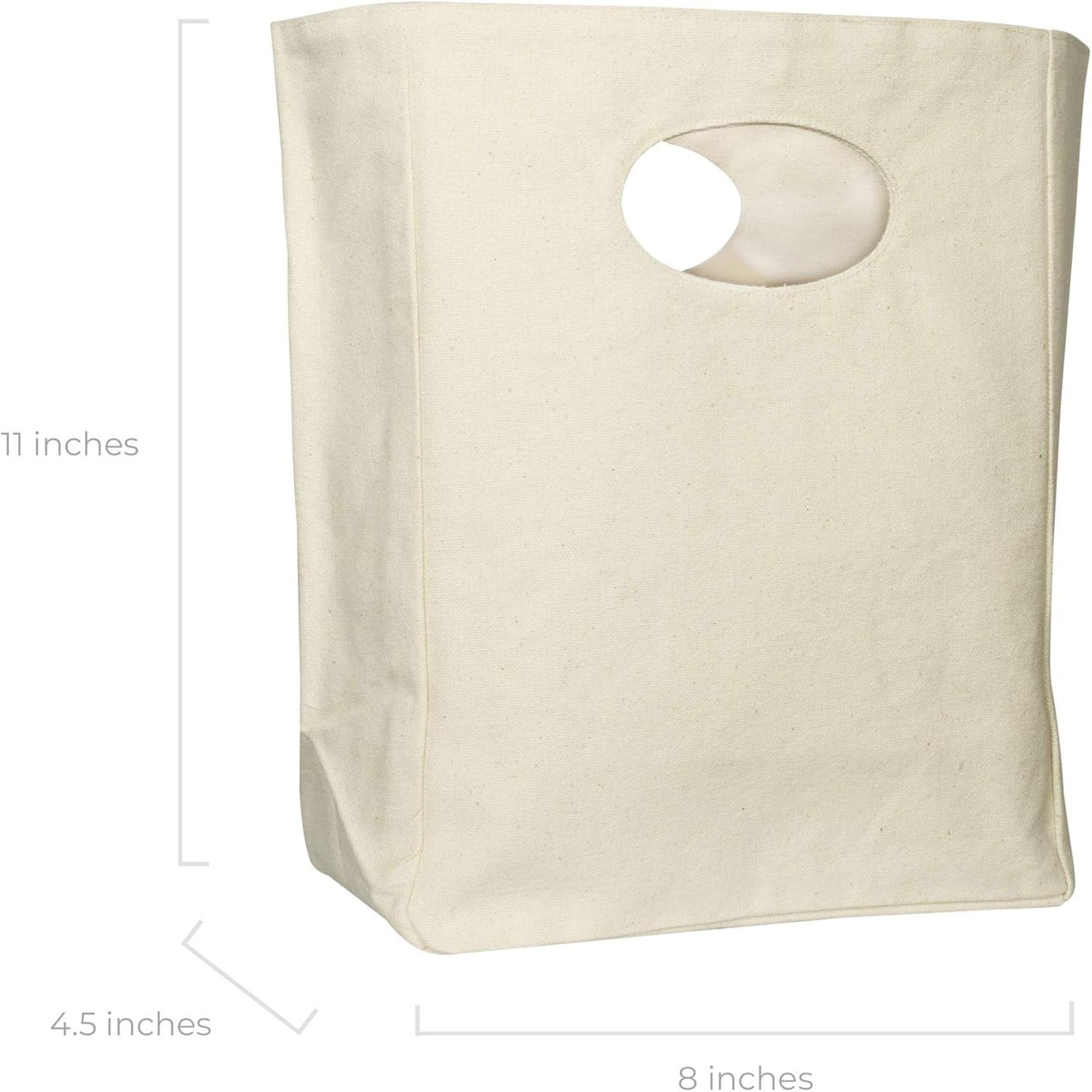 Organic Cotton Canvas Lunch Bag - Eco Friendly & Machine Washable | Perfect for Men, Women & Kids | Reusable Lunch Tote for Work, School - Easy to Clean Water Resistant Interior Liner (1 Bag - White)