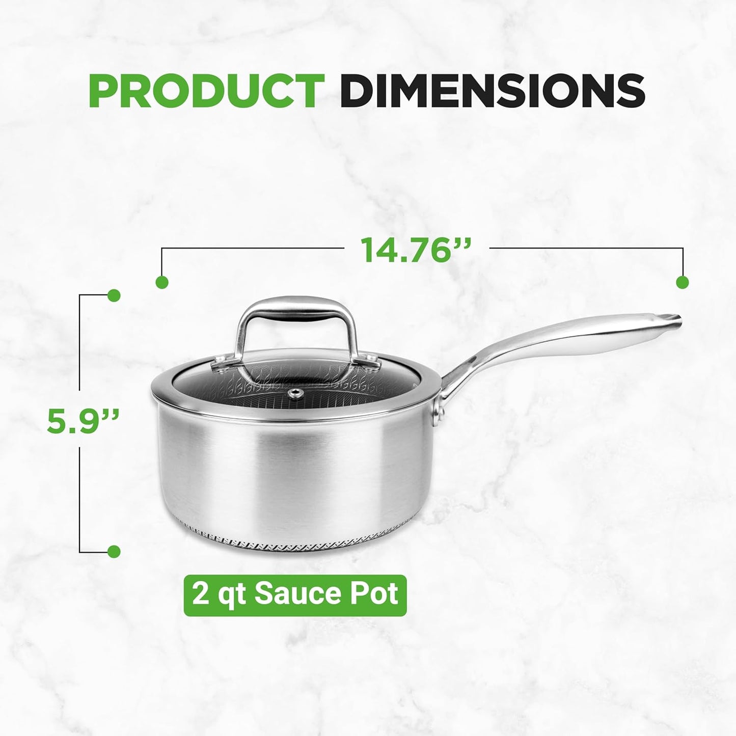 NutriChef 2 QT Stainless Steel Sauce Pot - Triply Kitchenware Sauce Pot with Glass Lid - DAKIN Etching Non-Stick Coating, Scratch-resistant Raised-up Honeycomb Fire Textured Pattern - NutriChef NC3PSP