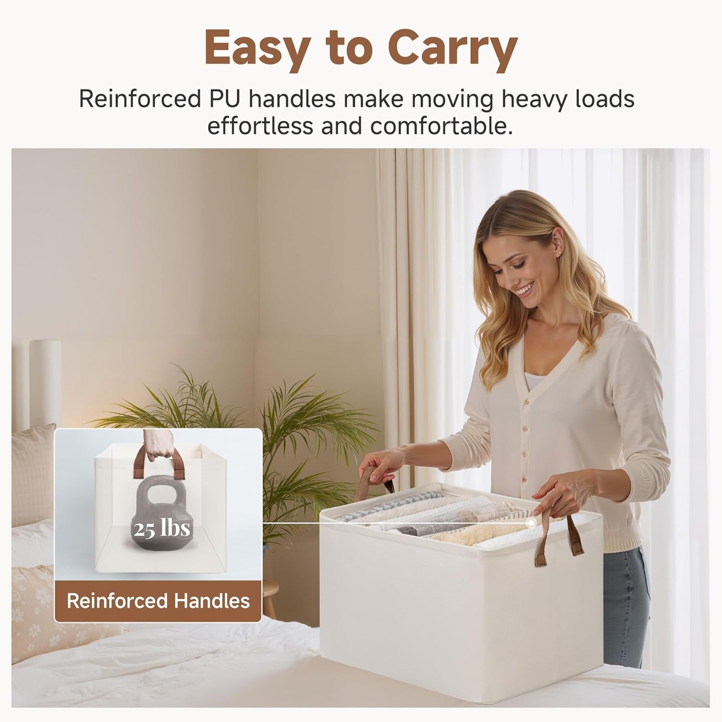 StorageWorks Storage Bins, Fabric Storage Bins for Shelves, Extra Large Storage Baskets with Metal Frame, Closet Baskets and Bins with Handles, Jumbo, Natural Color, 2-Pack