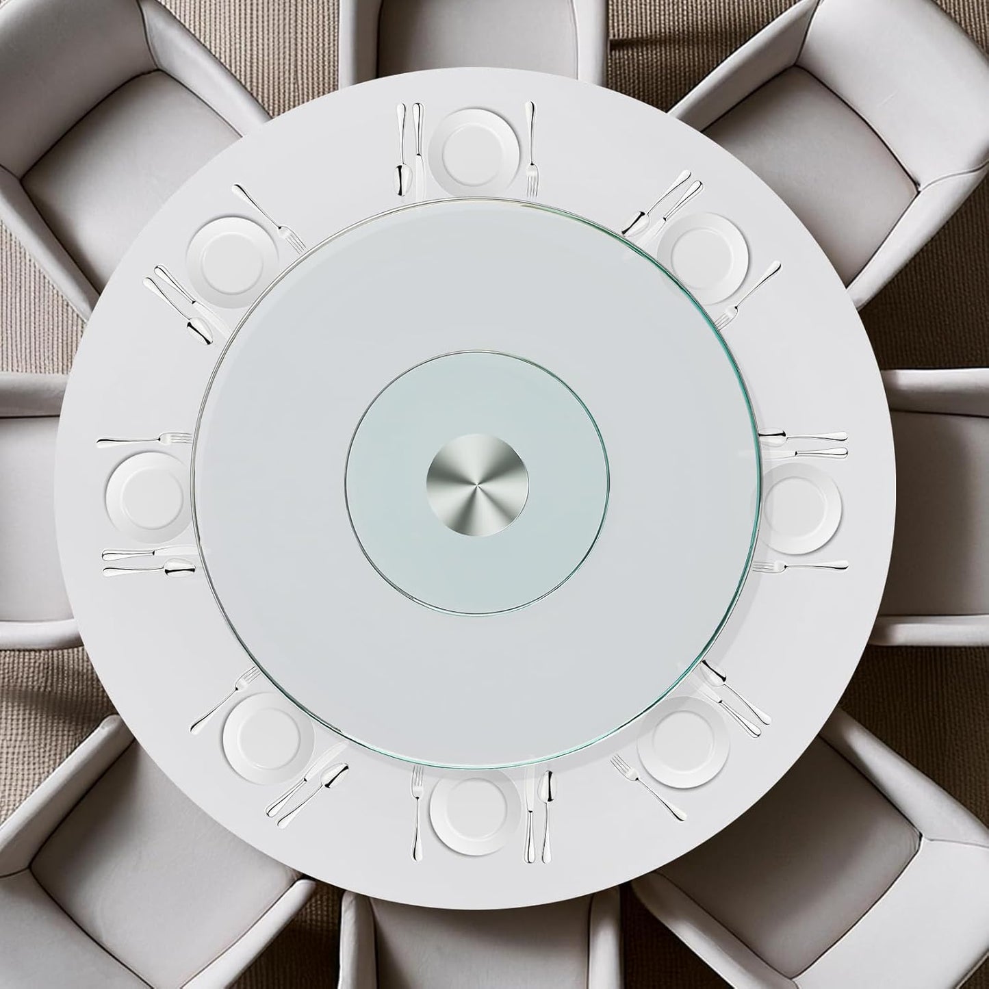 27" Glass Lazy Susan for Dining Table - Tempered Glass Round Clear Tabletop Large Rotating Tray, Silent & Smooth Spin (27inch/70cm)