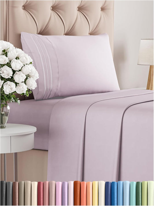 Twin Size 3 Piece Sheet Set - Comfy Breathable & Cooling Bed Sheets Set - Hotel Luxury Bedding for Women, Men, Kids, Teens, Boys & Girls - Deep Pockets, Soft, Wrinkle Free - Oeko-Tex - Light Lavender