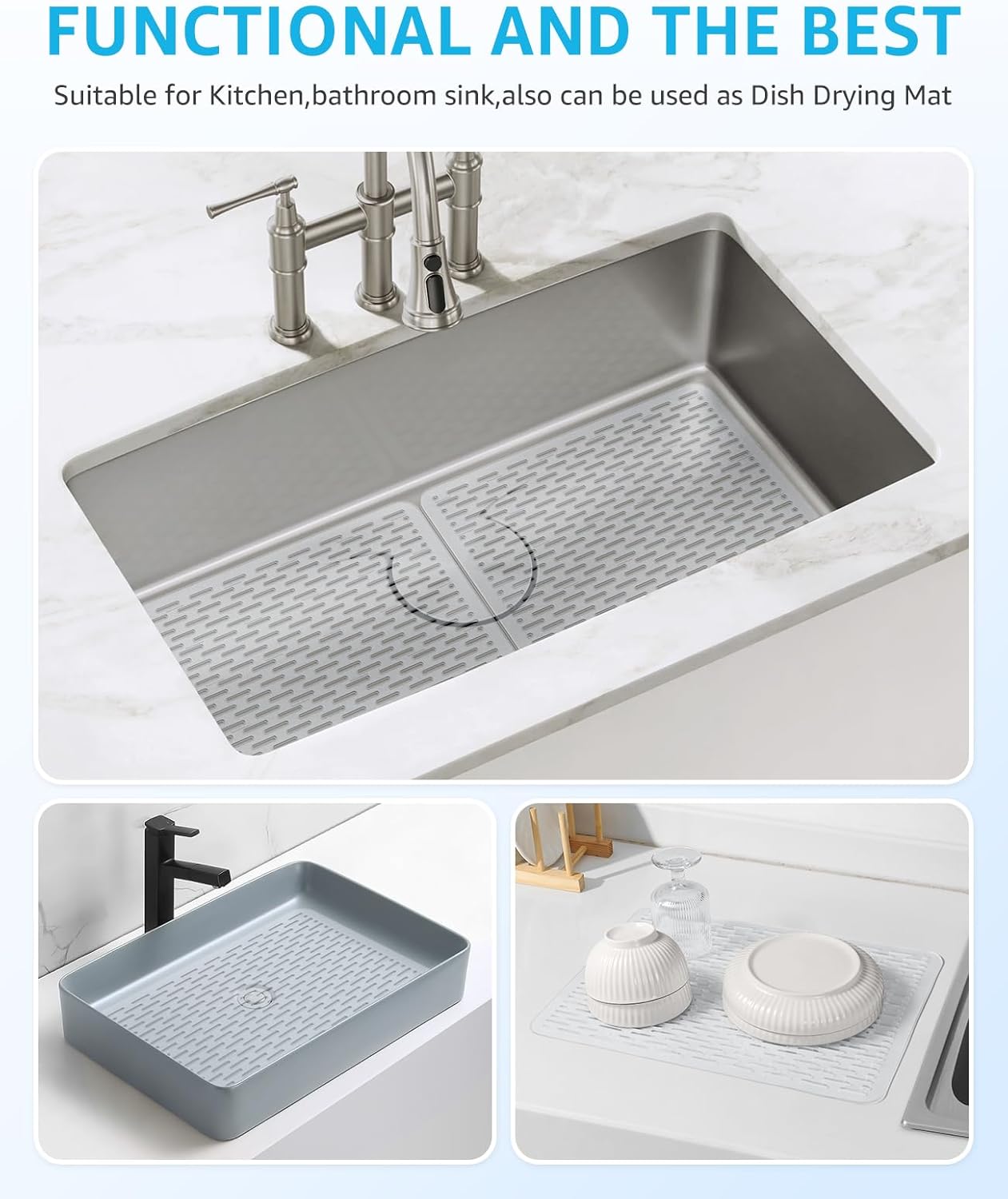 Bligli Mesh Sink Mat, 15.7 x 11.8inch Sink Prtector Mats for Kitchen Sinks, PVC Eco-Friendly Sink Protectors for Bottom of Sink, Fast Draining, Easy Cleaning, Clear