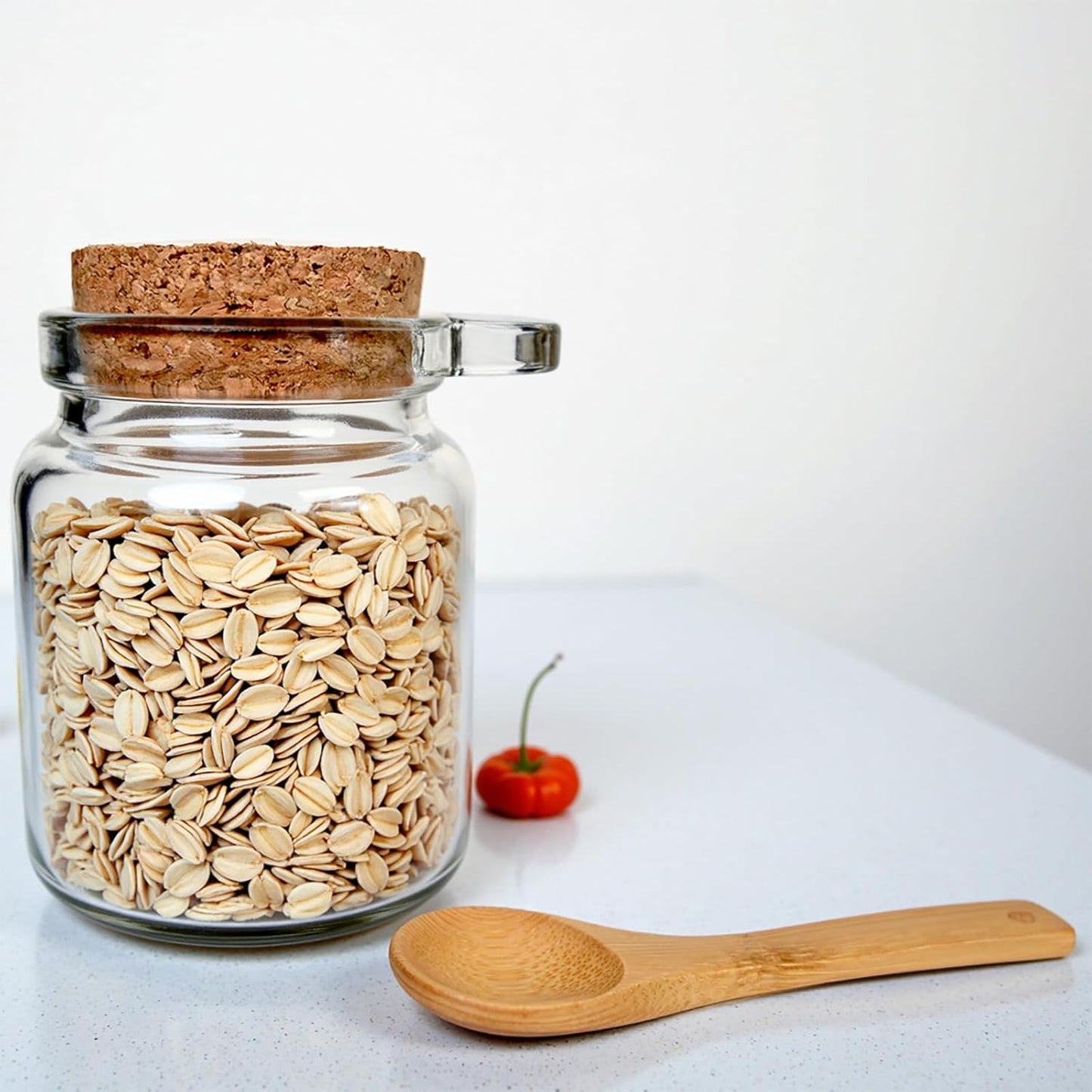 Ahhute Glass Sugar Scrubs Jars, Bath Salt Container, Canning Spice Jar with Bamboo Spoon, Honey Scrubs Body Butter Jars w/Cork, Labels and Cleaning Brush, 8oz 24 Pack