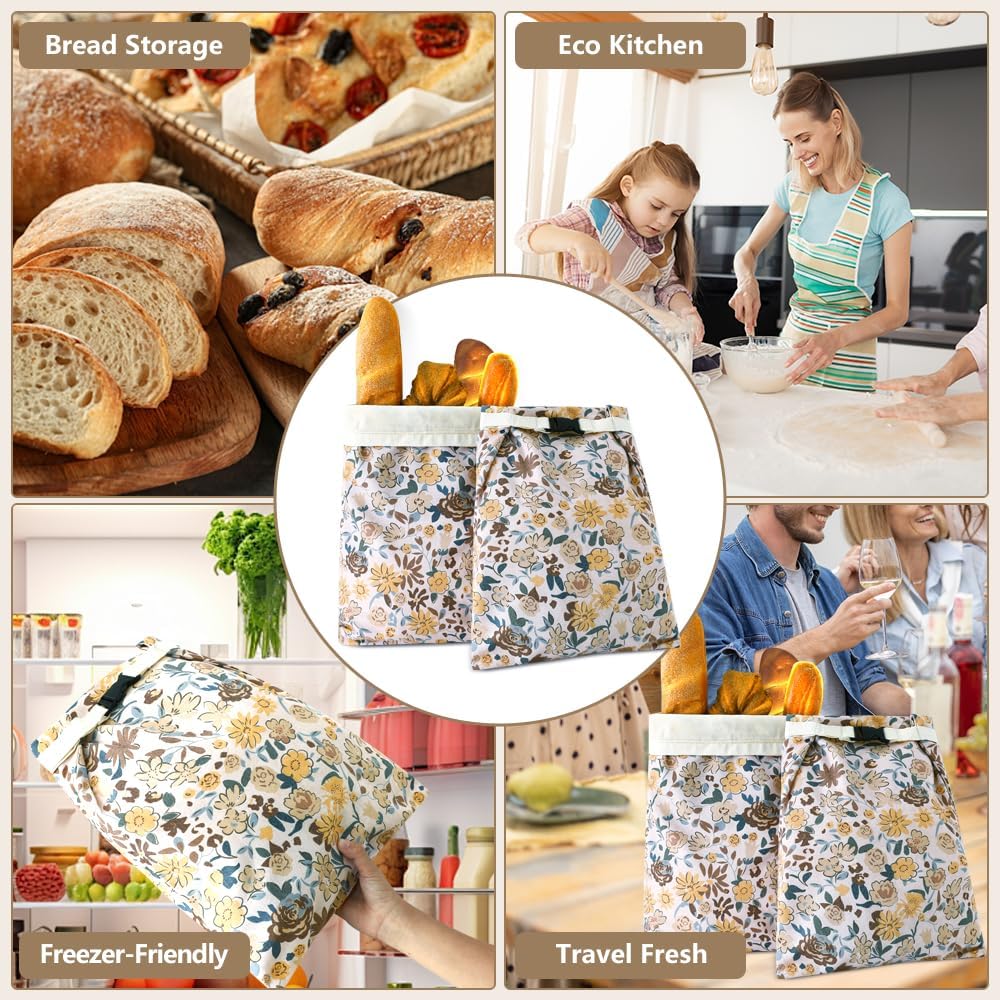 Bread Bags for Homemade bread,2 Pack Sourdough Bread Bags,Beeswax Bread Bags for Bourdough,Reusable Bread Storage